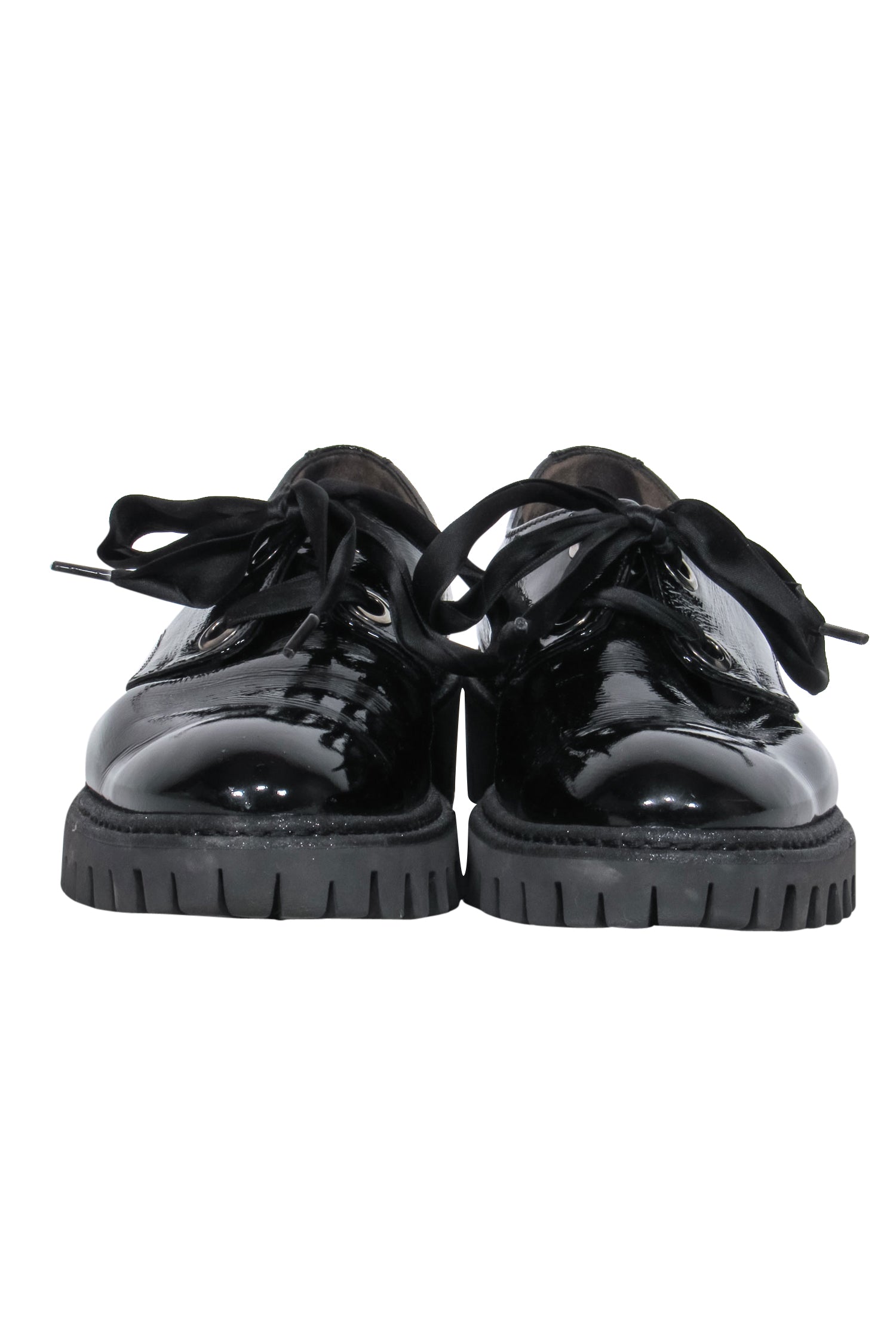Paul Green Black Patent Leather Gem-Embellished Lace-Up Platform Loafers - Size 8