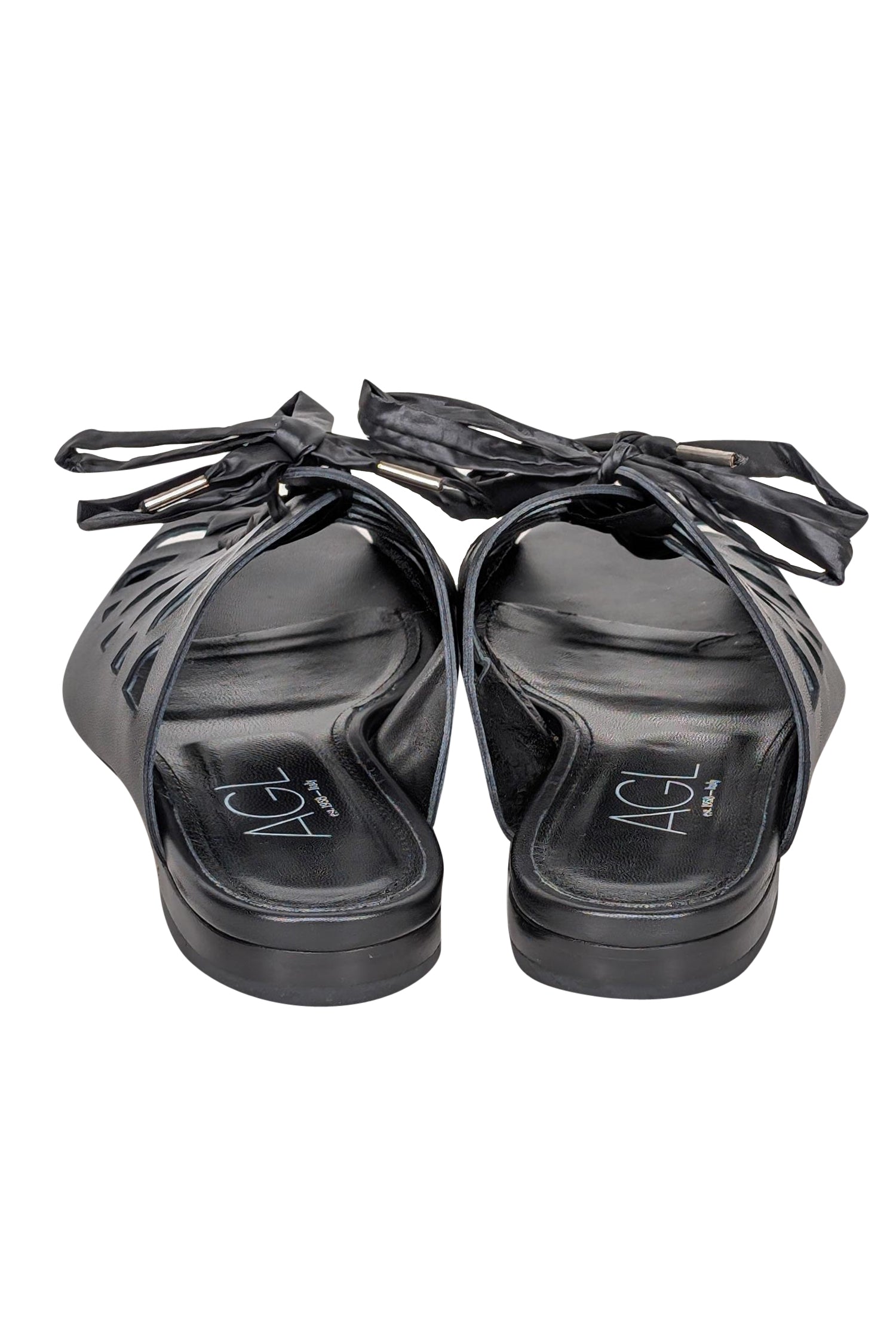 AGL Black Laser Cut-Out Slide Sandals - Size 8