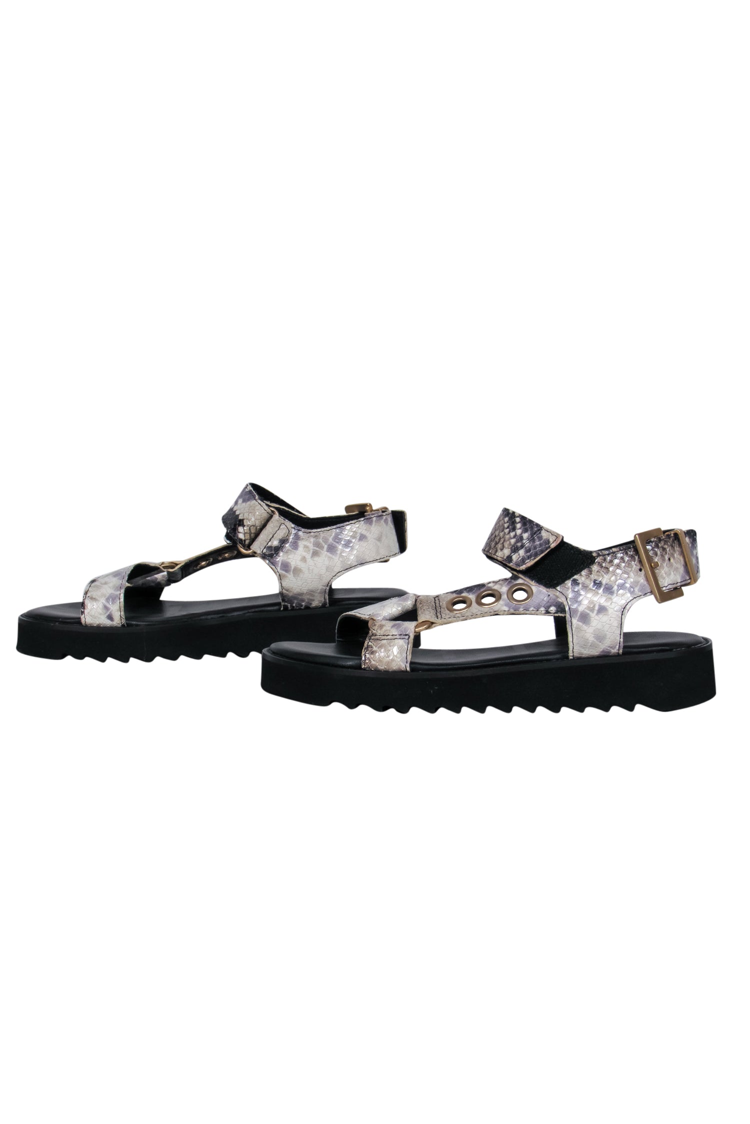 All Saints' Groovy Beige Faux Snakeskin Rhianne Strappy Platform Sandals - Size 8