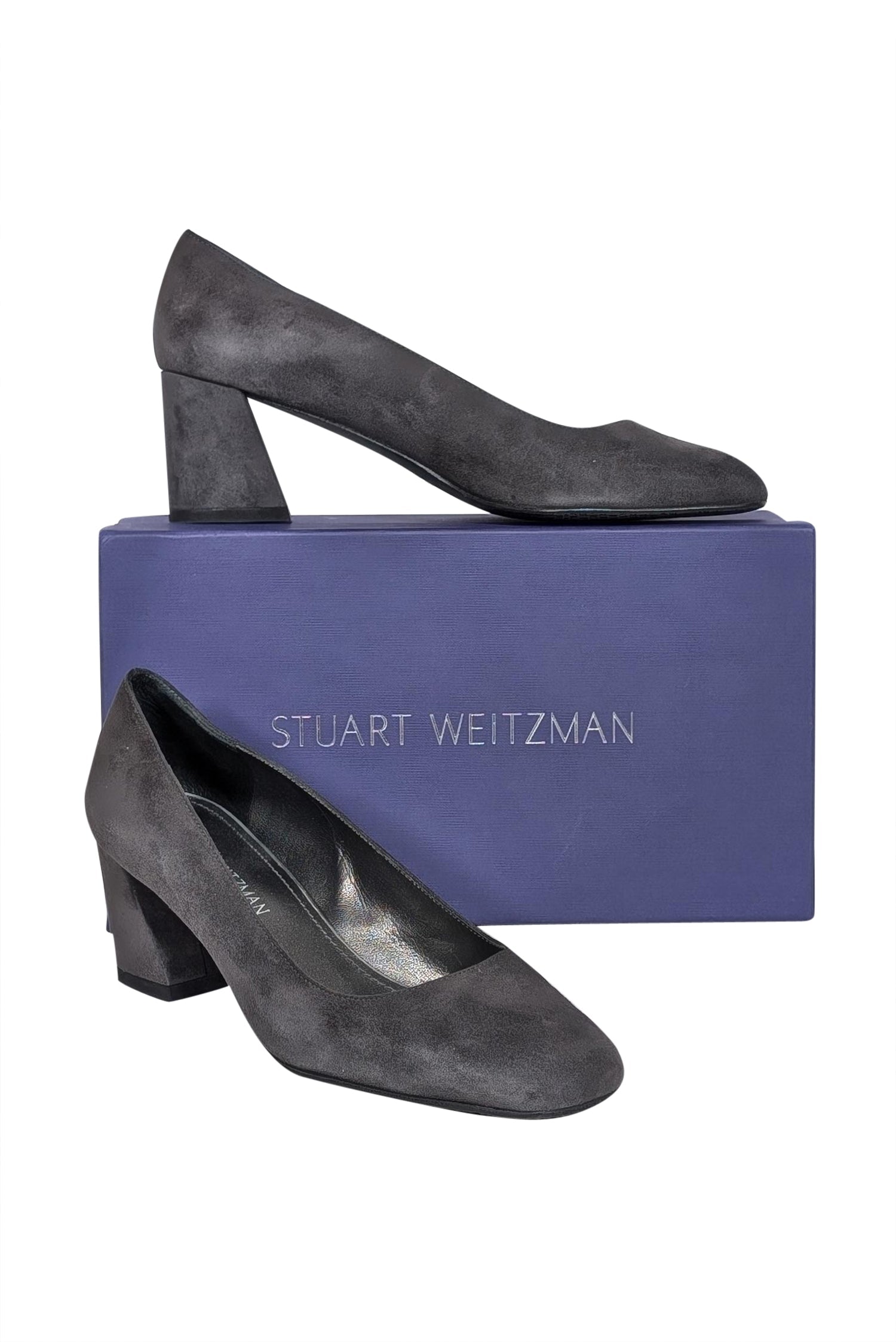 Stuart Weitzman Grey Suede Block Heel Pumps - Size 9 - Elevate Your Style!