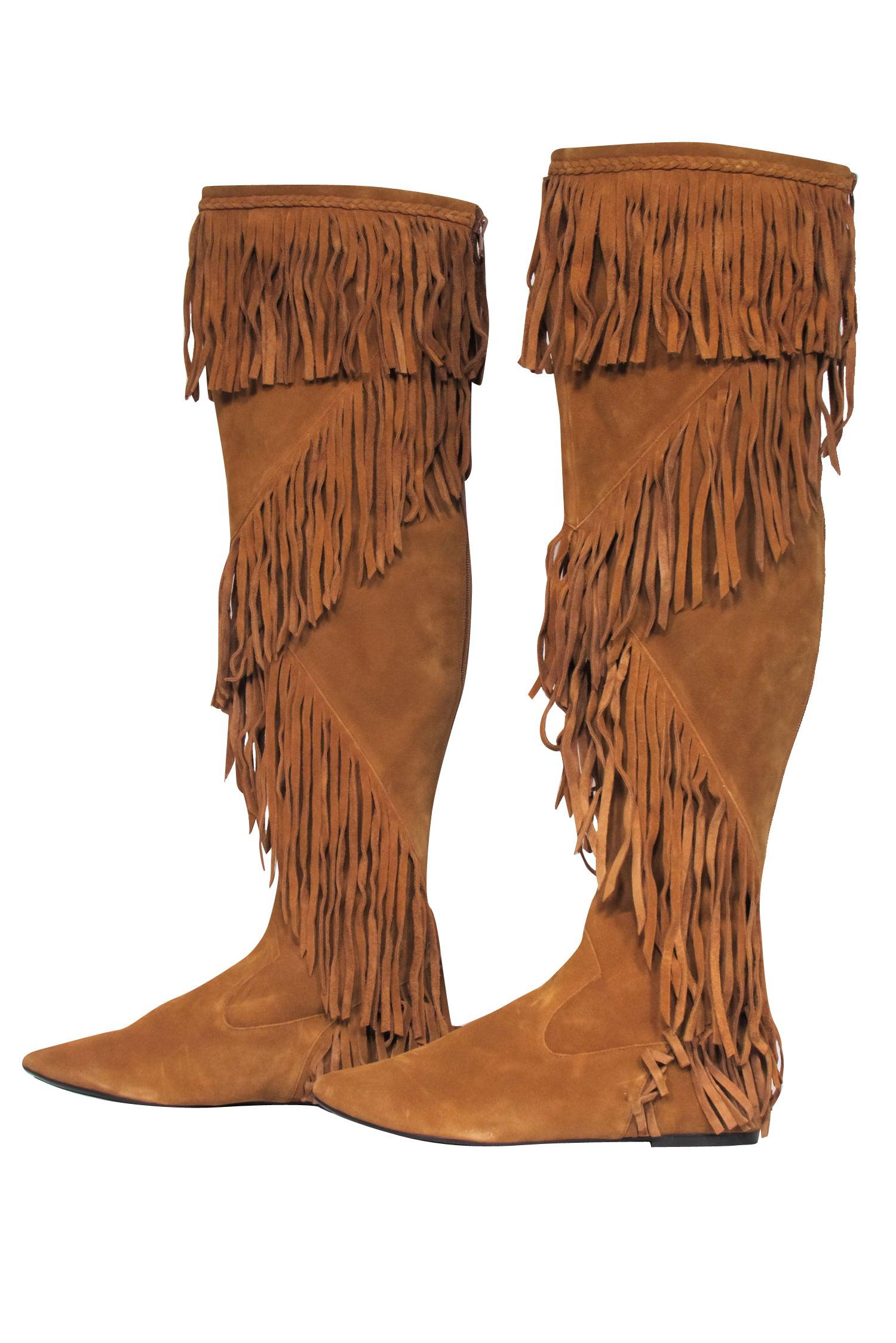 Sam Edelman Tan Suede Fringed Over-the-Knee Boots - Size 10 - Add Western Flare!