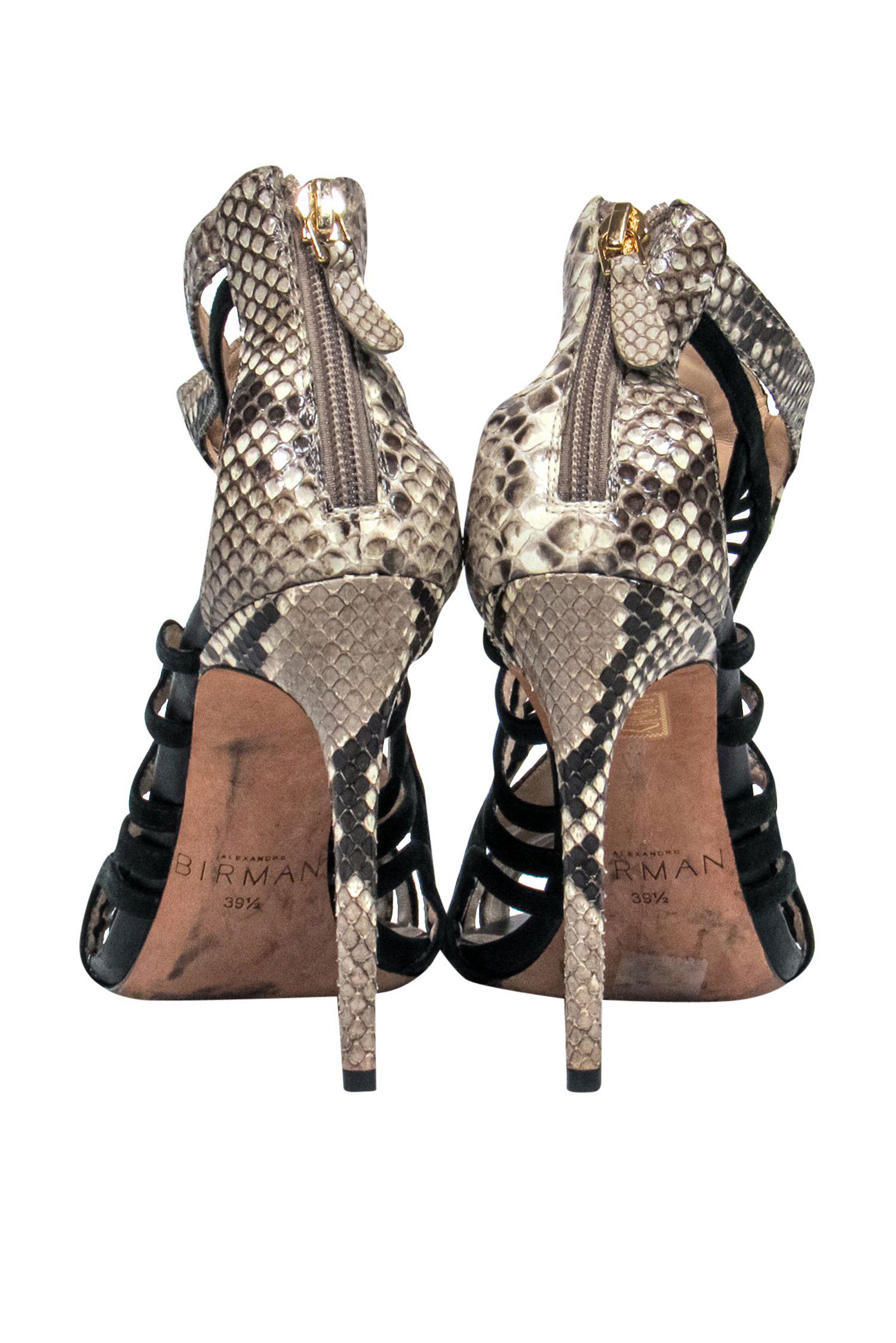 Alexandre Birman - Exquisite Black & Beige Snakeskin Caged Stilettos in Size 9.5