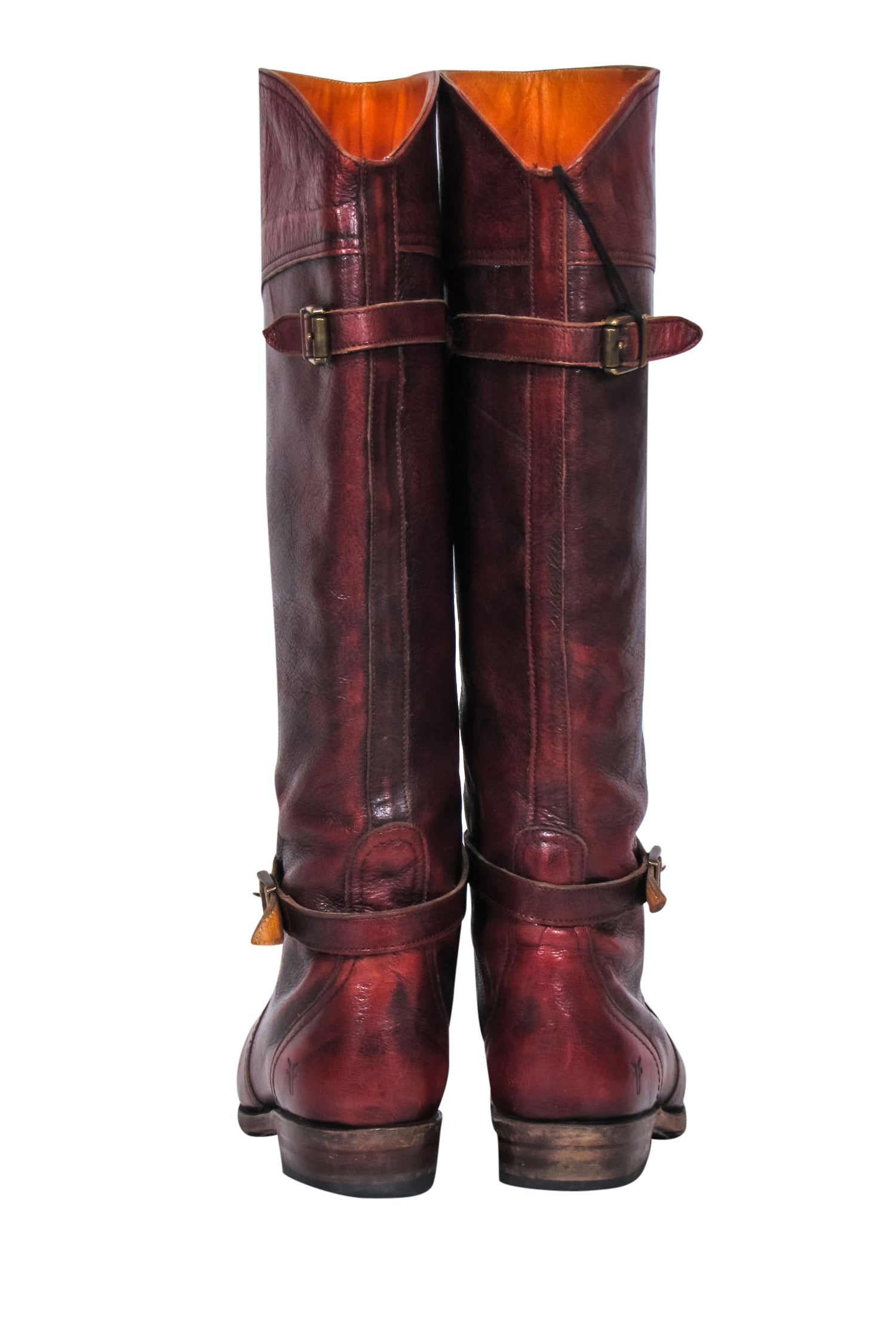 Frye's Stunning Burgundy Marbled Leather Knee - High Buckled Boots - Size 7