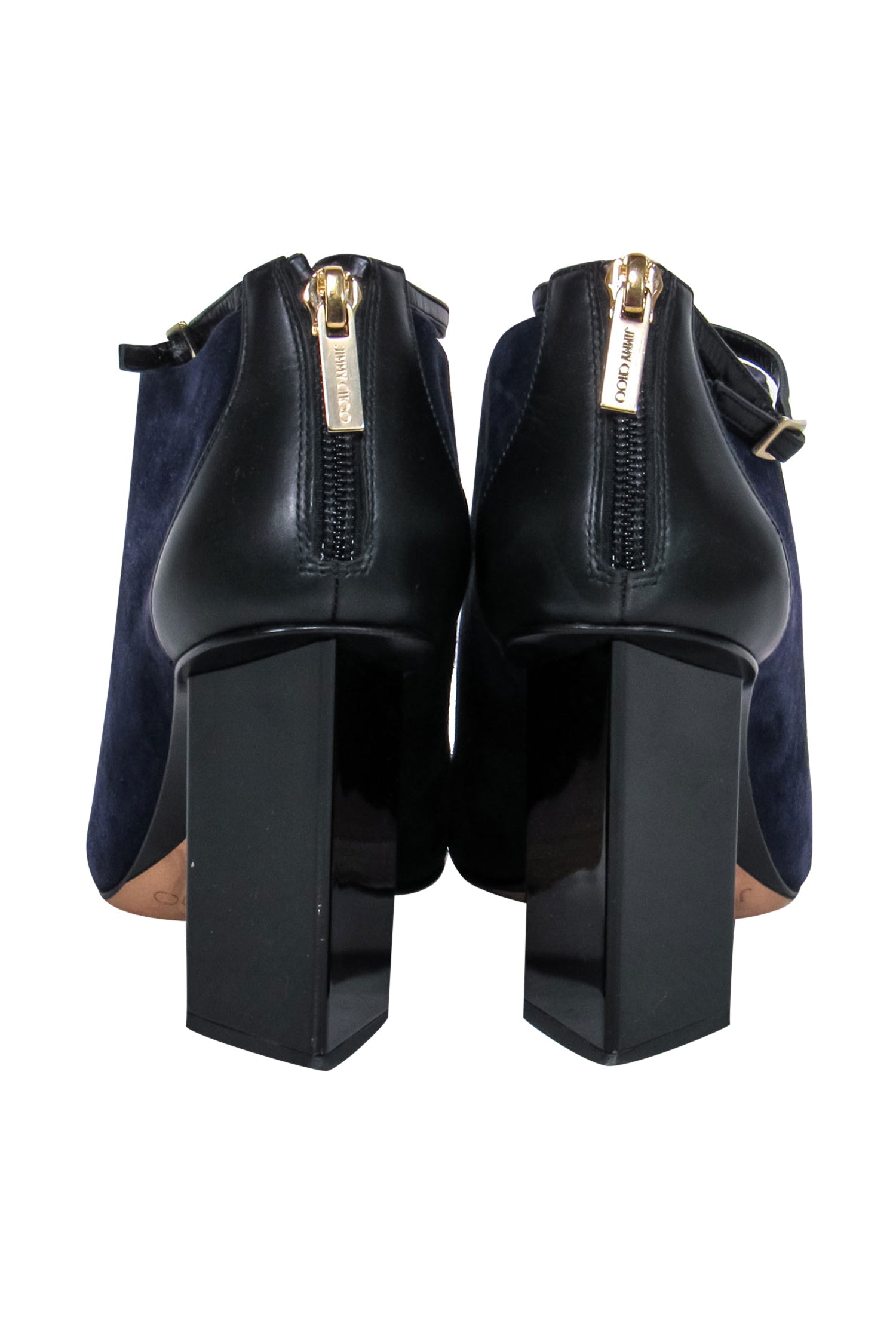 Jimmy Choo Navy & Black Suede & Leather Low-Cut Heeled Booties - Size 7