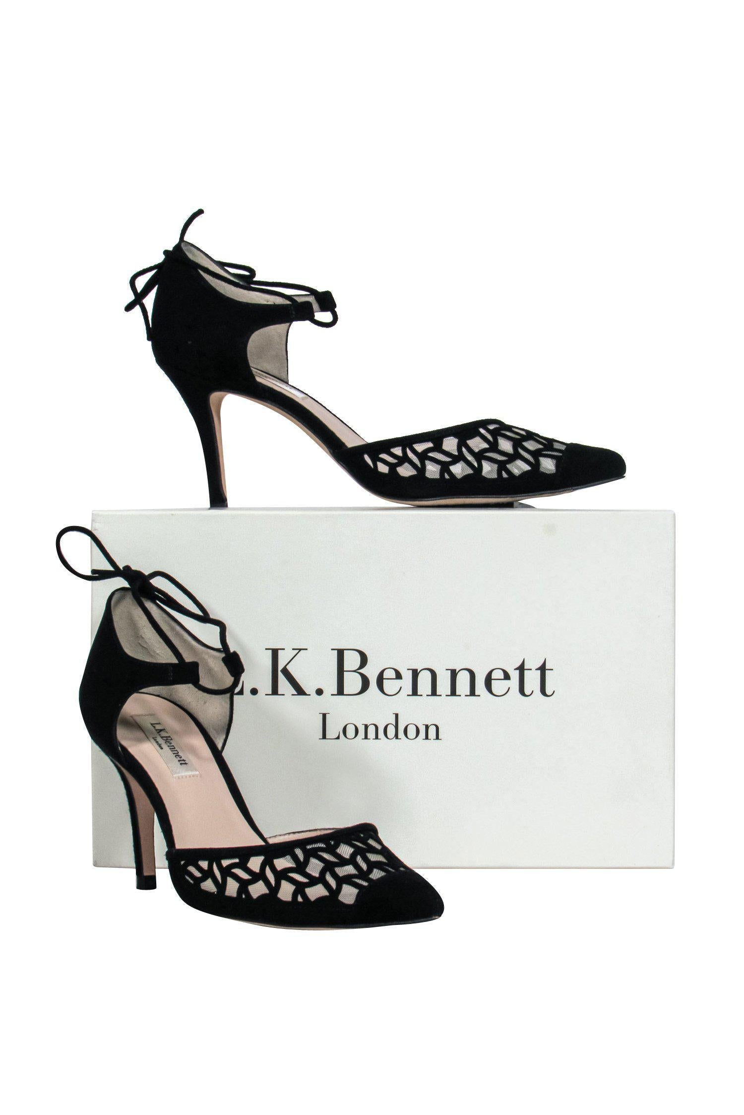 L.K. Bennett Black Suede & Mesh Pointed Toe Wrap Heels - Size 9.5 - Irresistible Elegance!