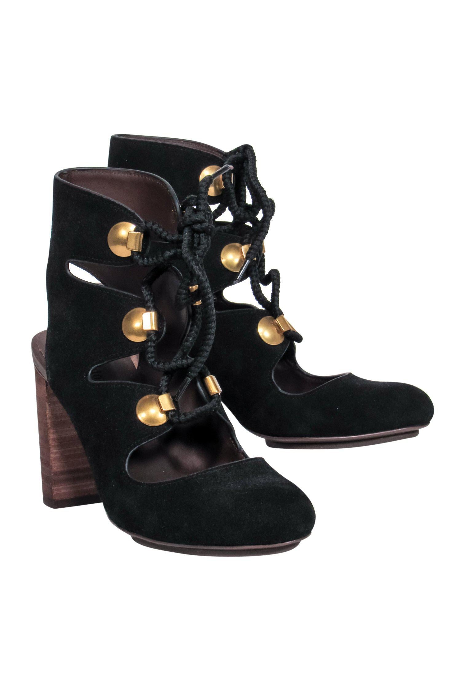 See by Chloe's Alluring Black Suede Lace - Up Pumps, Size 8.5