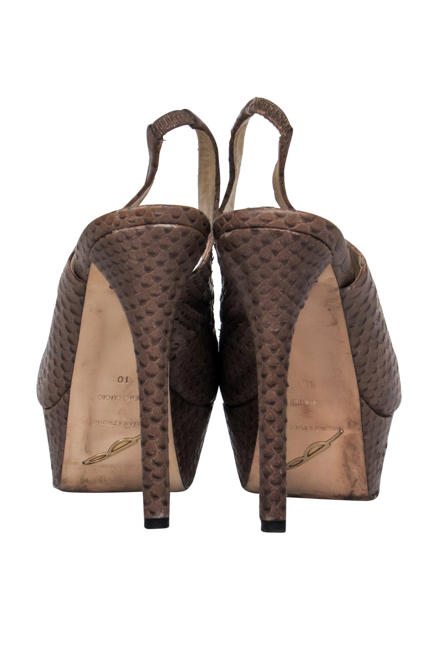 Brian Atwood Brown Snakeskin Peep - Toe Platform Pumps: Size 10 Style Sensation