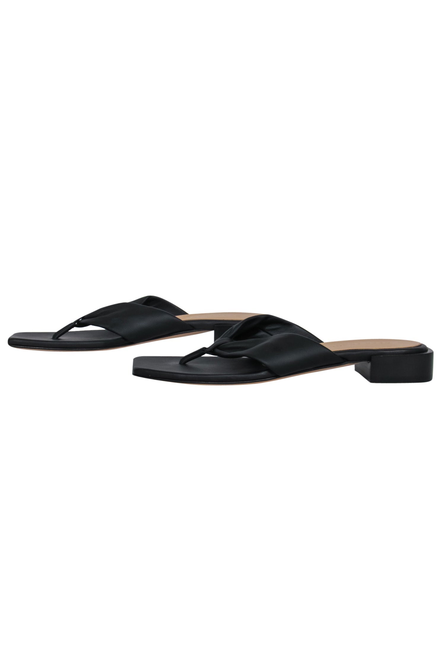 Dear Frances - Stylish Black Leather Square Toe Thong Sandals in Size 8