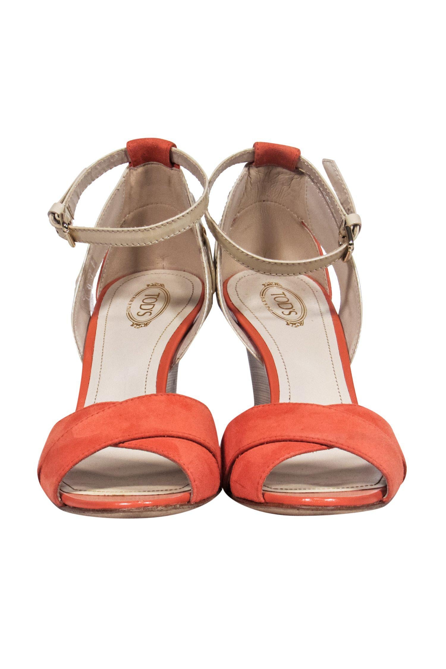 Tod's Orange Suede Wedges: Stunning Size 8.5 Style!