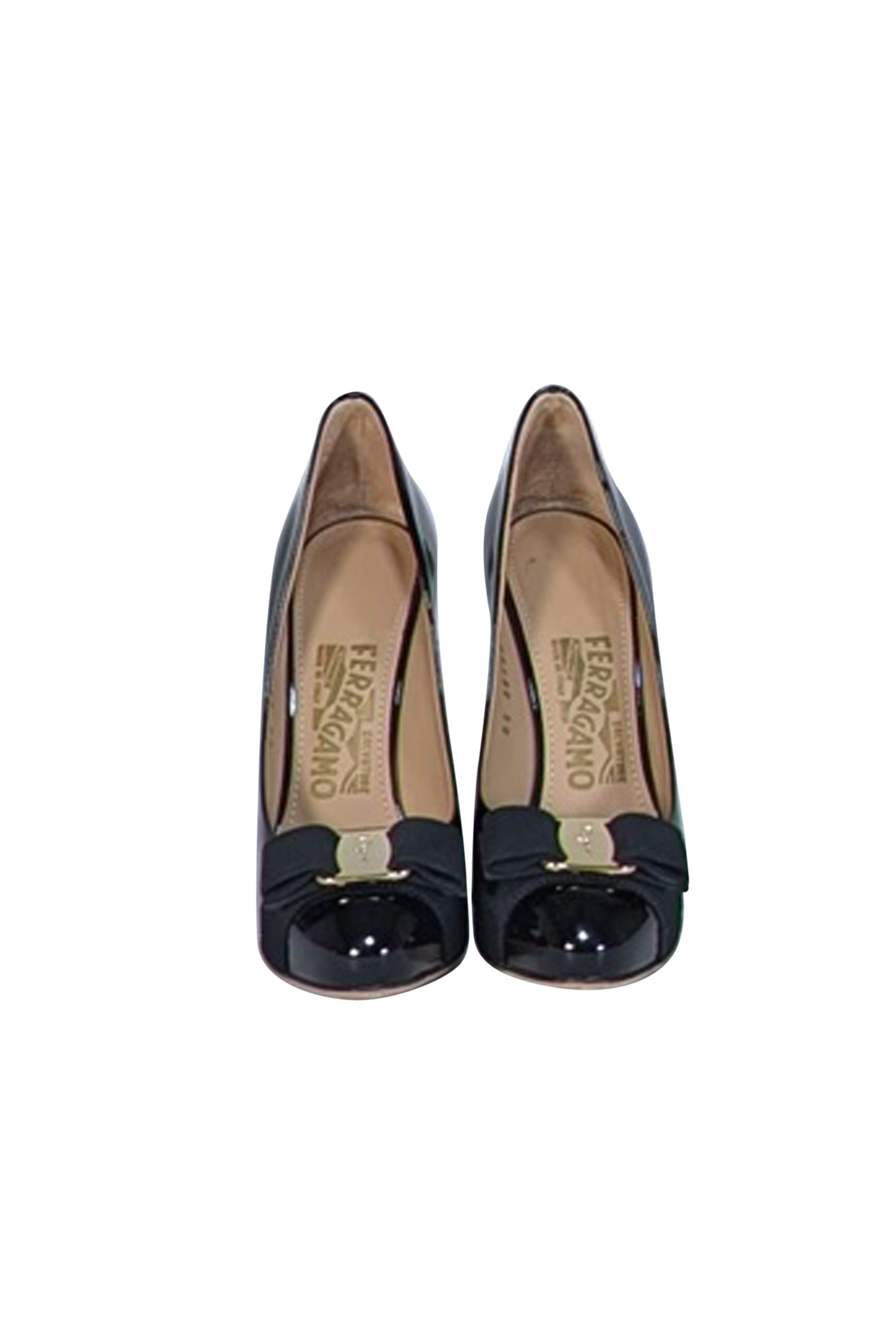 Ferragamo Black Patent Leather Bow Front Pumps - Size 5: Irresistible Style!