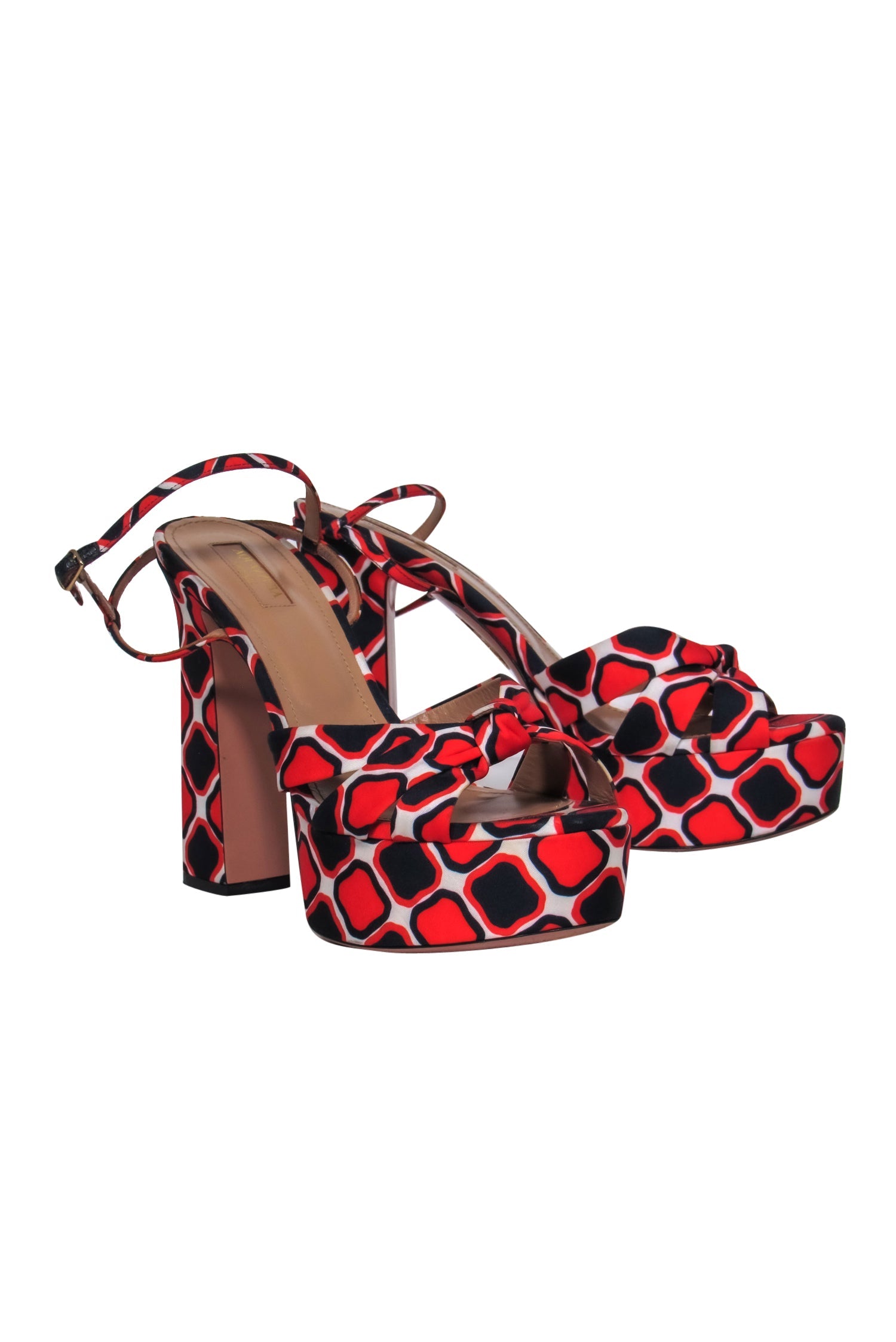Aquazzura - Stunning Navy, Red & White Printed Platform Sandals in Size 11