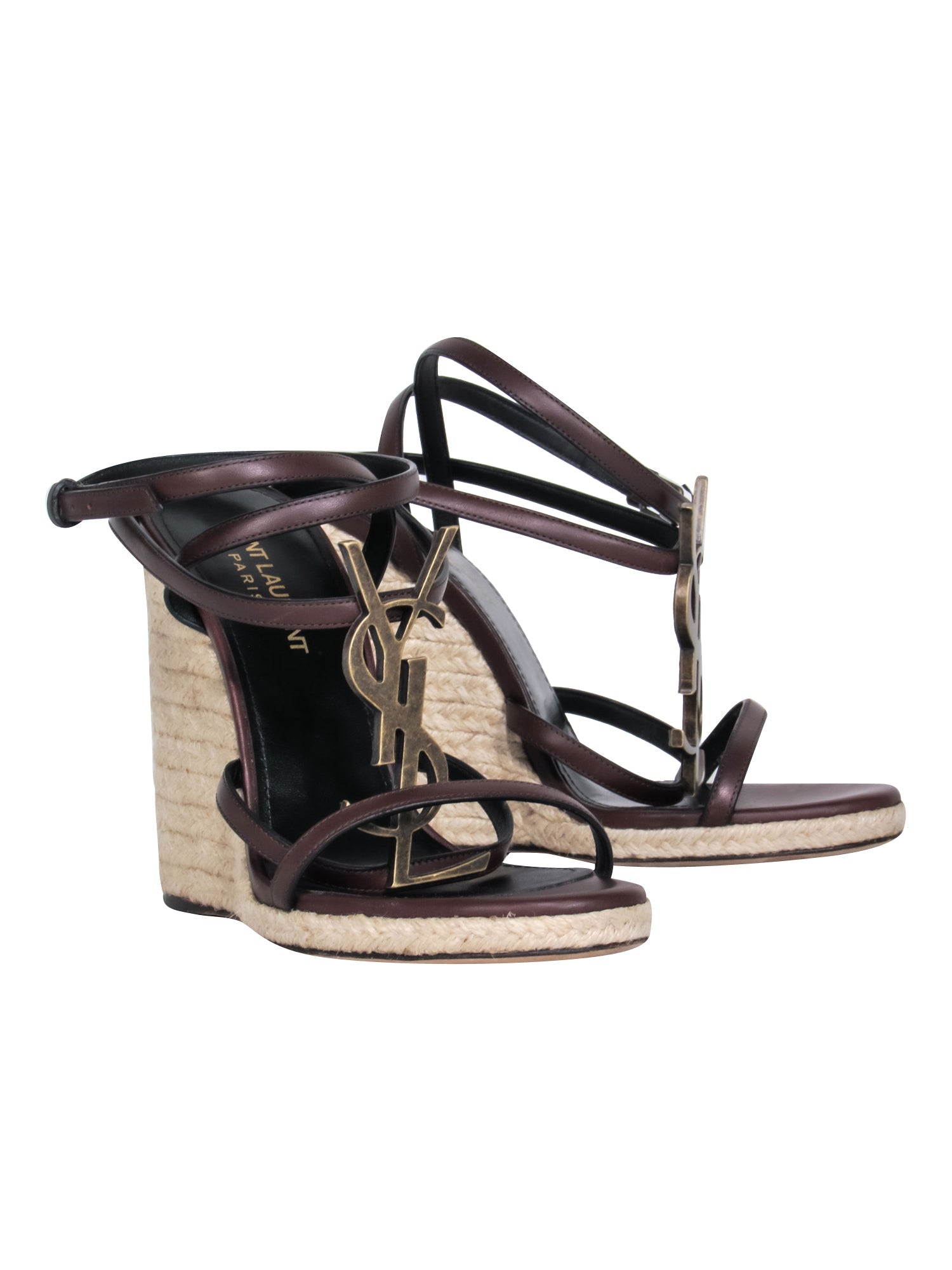 Yves Saint Laurent Luxury Brown & Cream Espadrille Wedges - Size 6