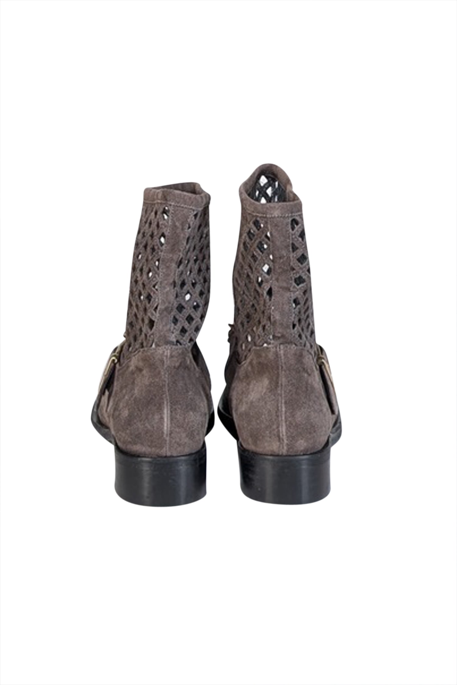 Elisabetta Franchi Grey Suede Laser Cut Short Boots - Size 8 - A Fashion Essential!