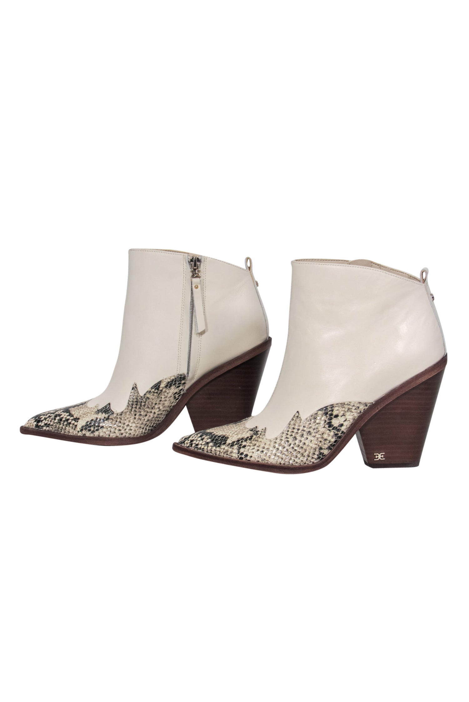 Sam Edelman's Stunning White & Snakeskin Print Western Booties - Size 8