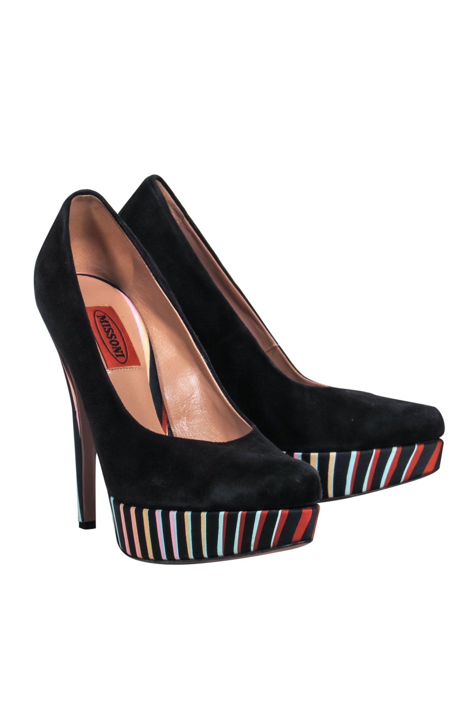 Missoni's Stunning Black Suede Platform Pumps with Printed Satin - Size 6