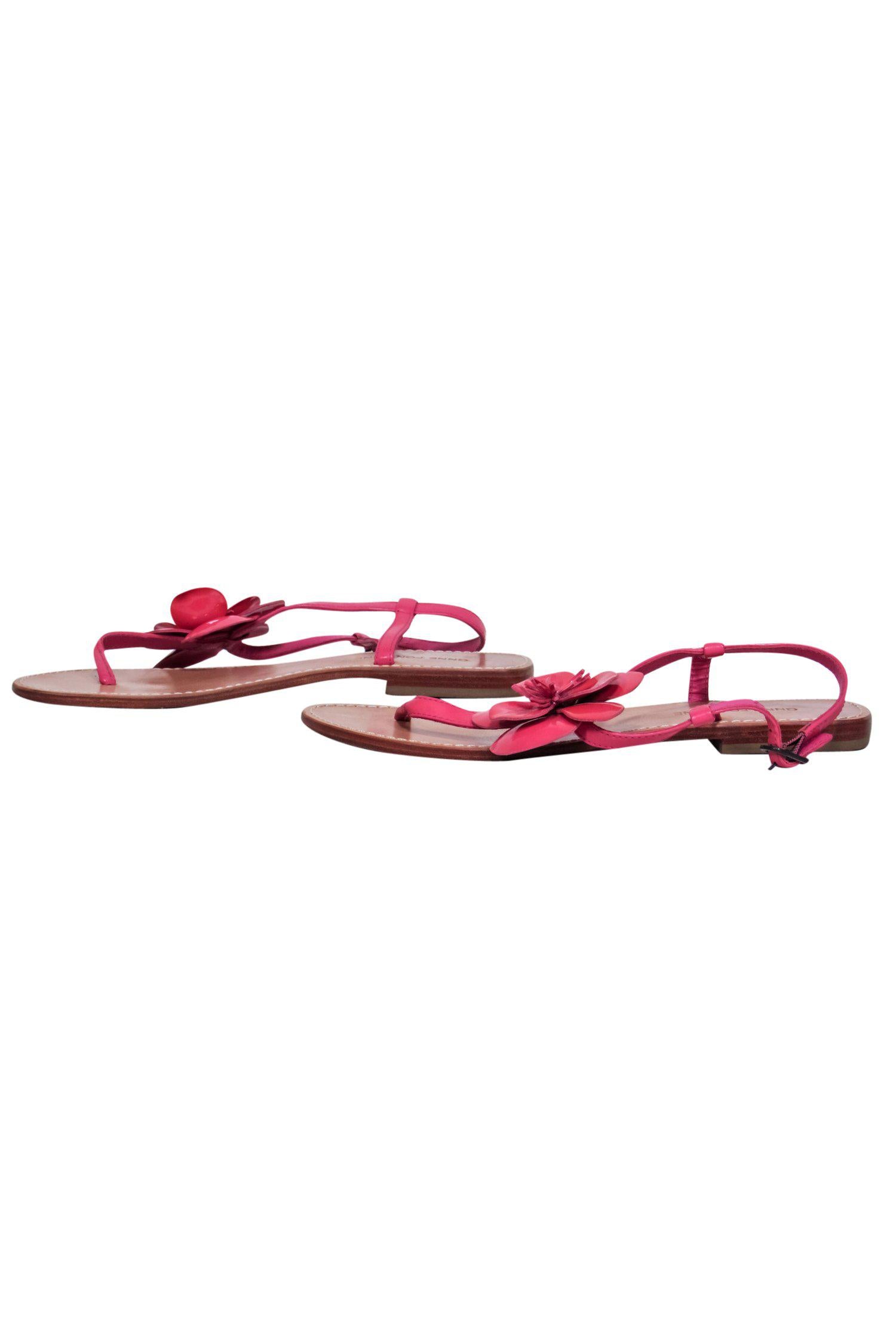 Anne Fontaine Pink Patent Leather Floral Thong Sandals - Size 9