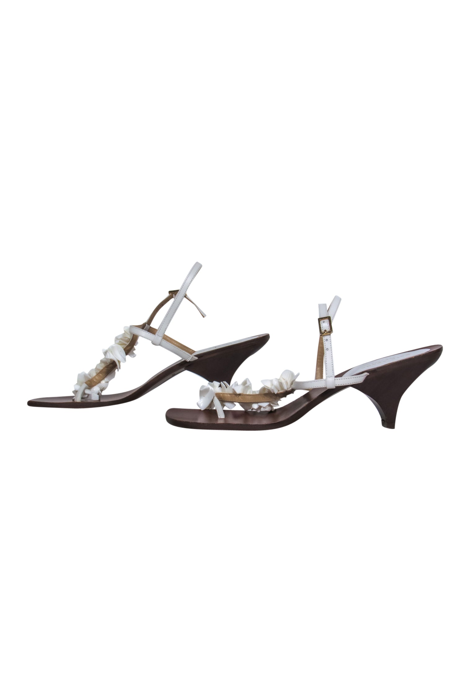 Kate Spade White Seashell T-Strap Wooden Kitten Heel Sandals - Size 8 - Perfect for Summer!