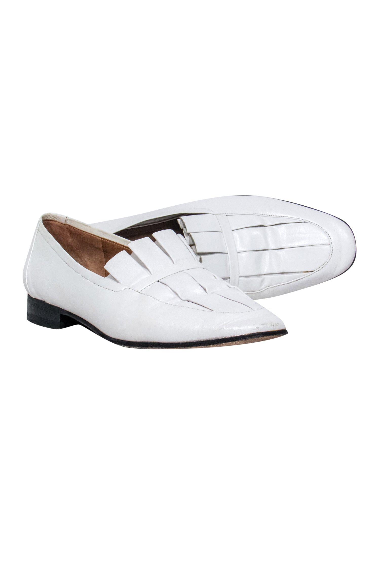 The Row - Gorgeous White Leather Pleated Loafers in Size 8.5