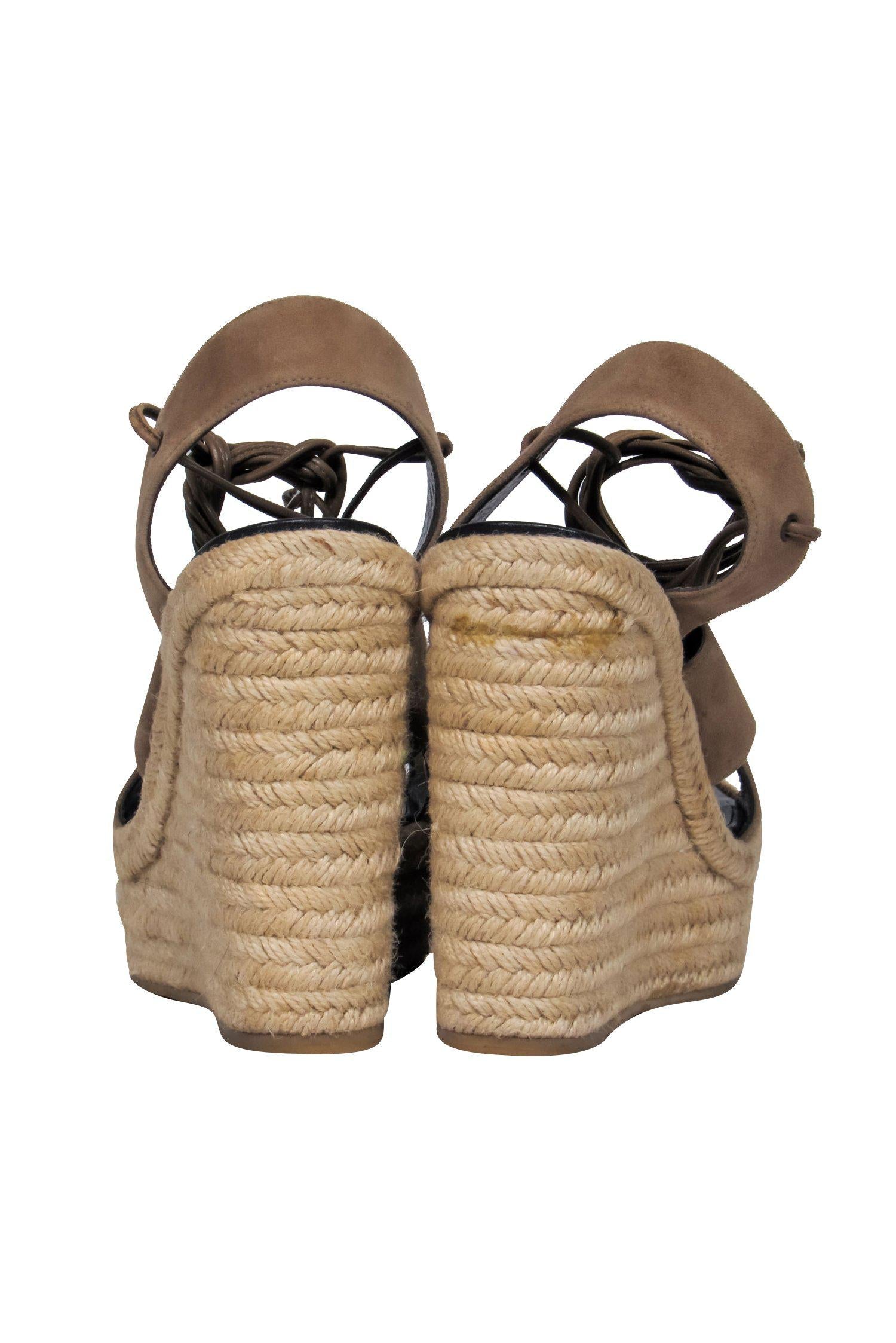 Saint Laurent Beige Suede Woven Platform Wedges - Size 9.5