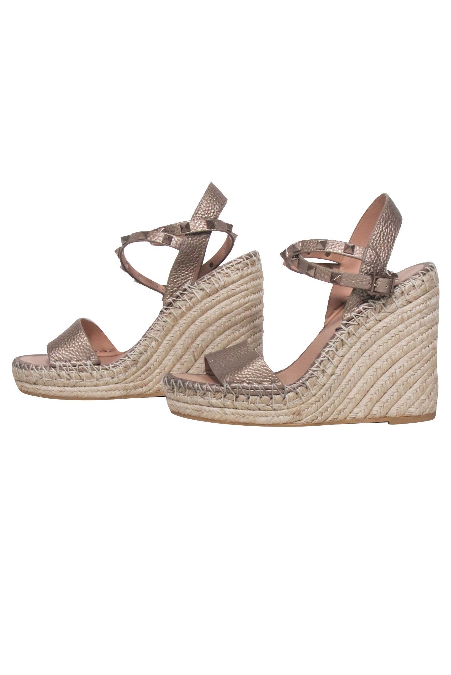 Valentino Garavani Brown Metallic Studded Wedges - Size 6.5