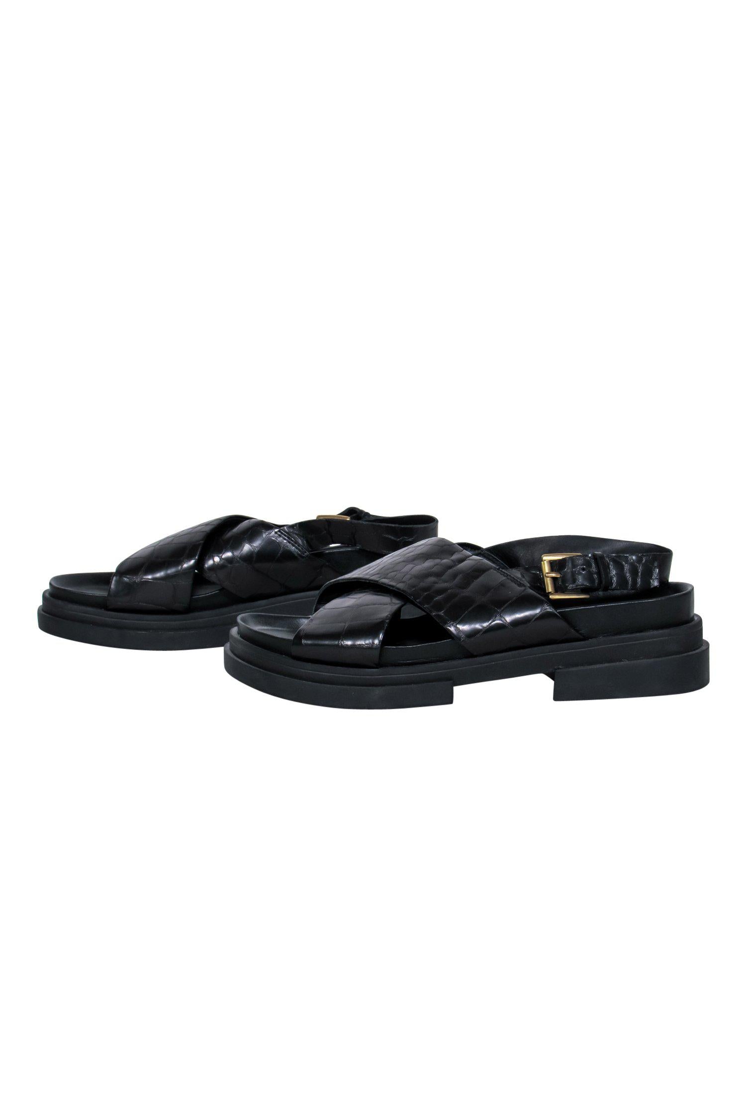 Ash Black Leather Reptile - Embossed Platform Sandals in Size 9 - Safari Chic!