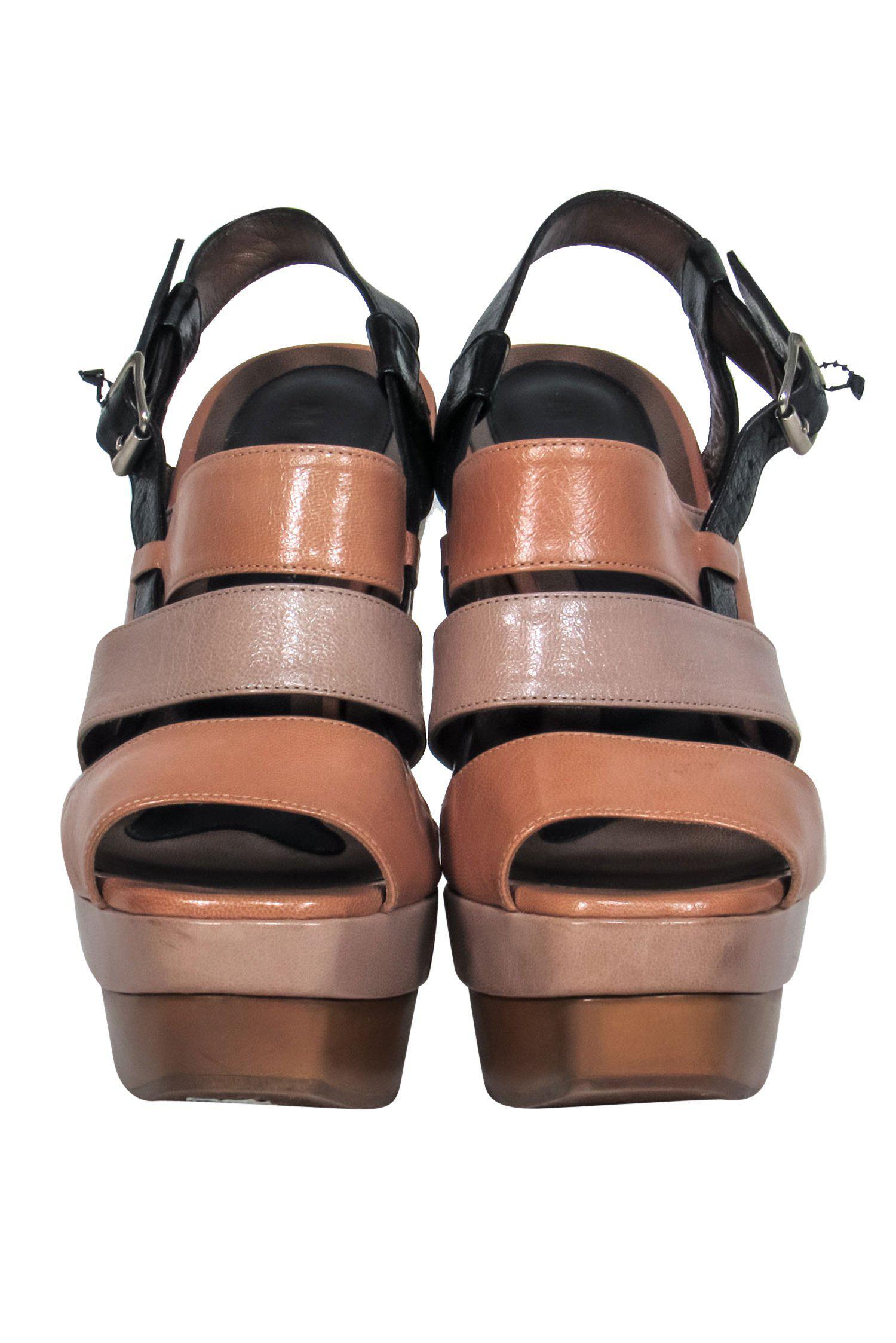 Marni Brown & Black Strappy Platform Sandals with Curved Heel - Size 9: Step into '70s Glam!