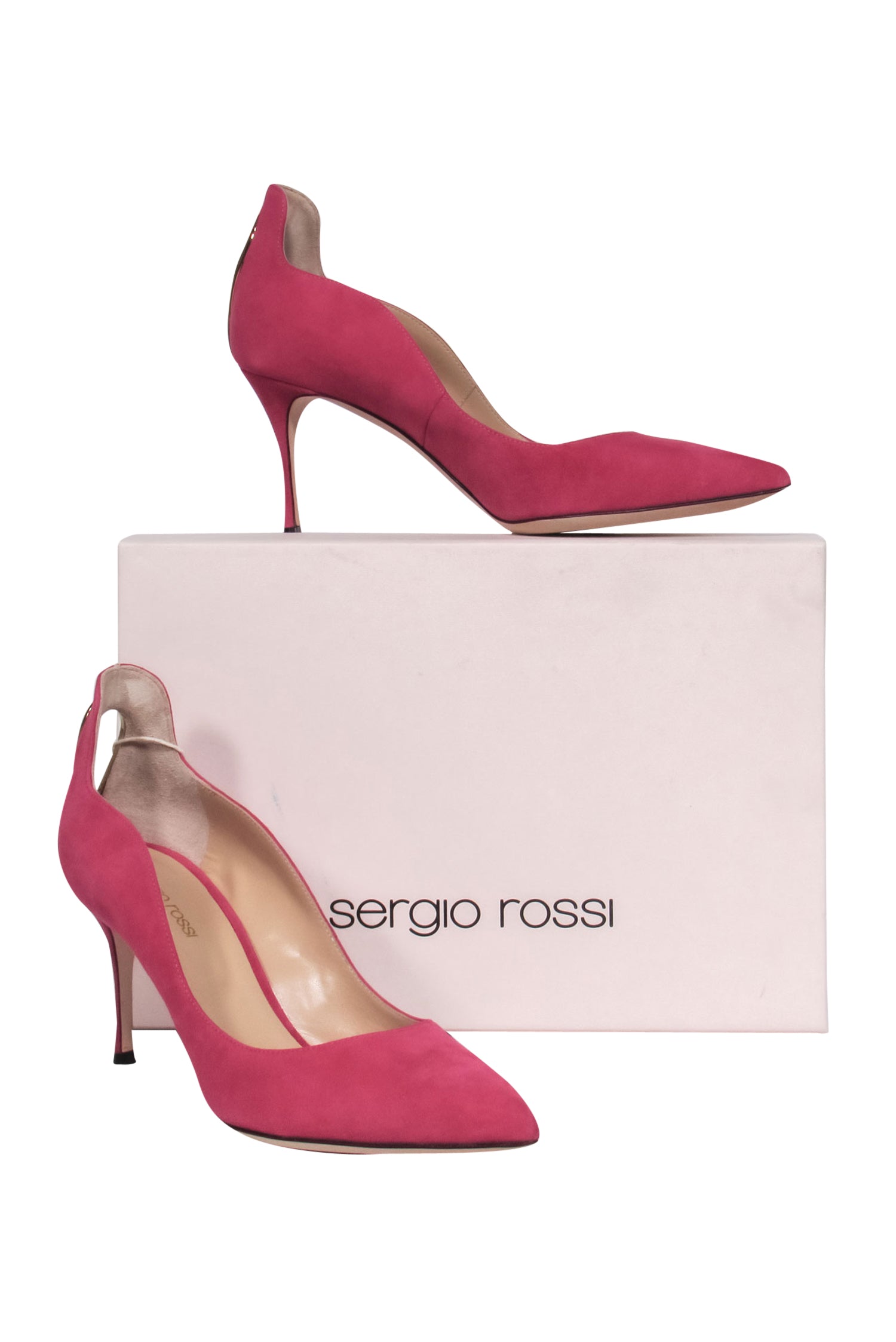 Sergio Rossi Raspberry Pink Suede Women's Pumps with Back Cutouts, Size 10
