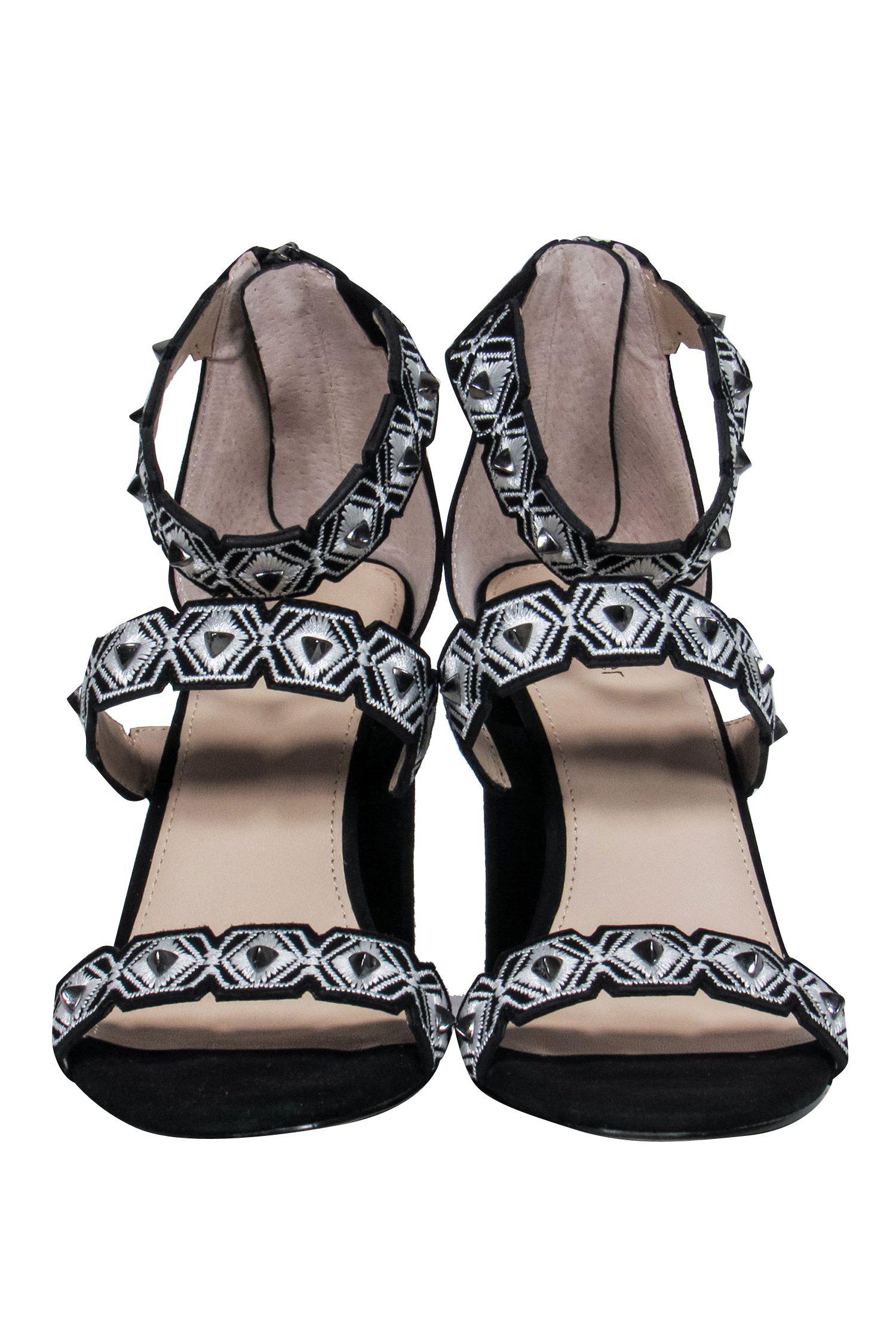 Botkier's Stunning Black Suede Studded Embroidered Strappy Pumps - Size 8.5