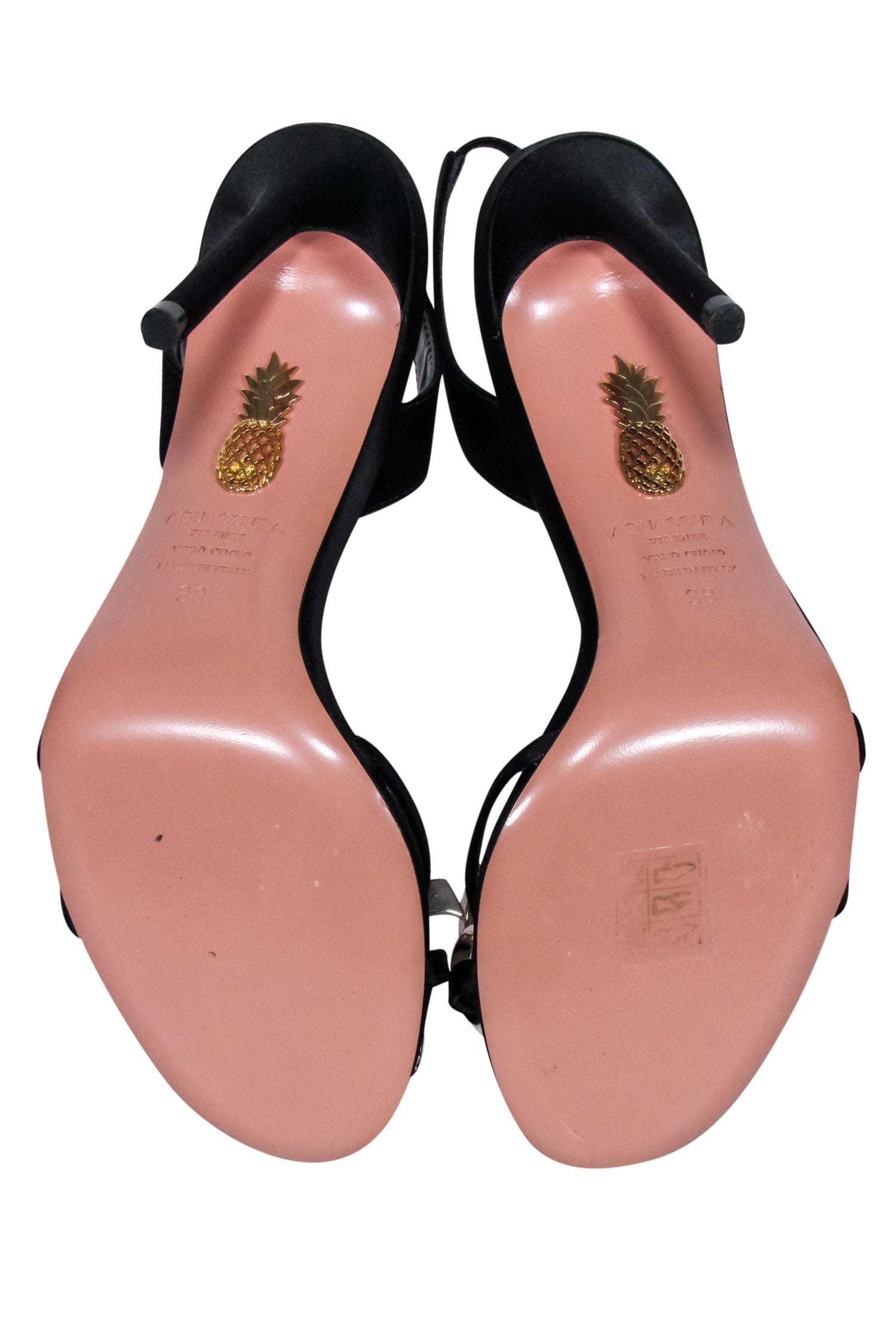 Aquazzura Black Satin Embellished Bow Heeled Sandals - Size 8