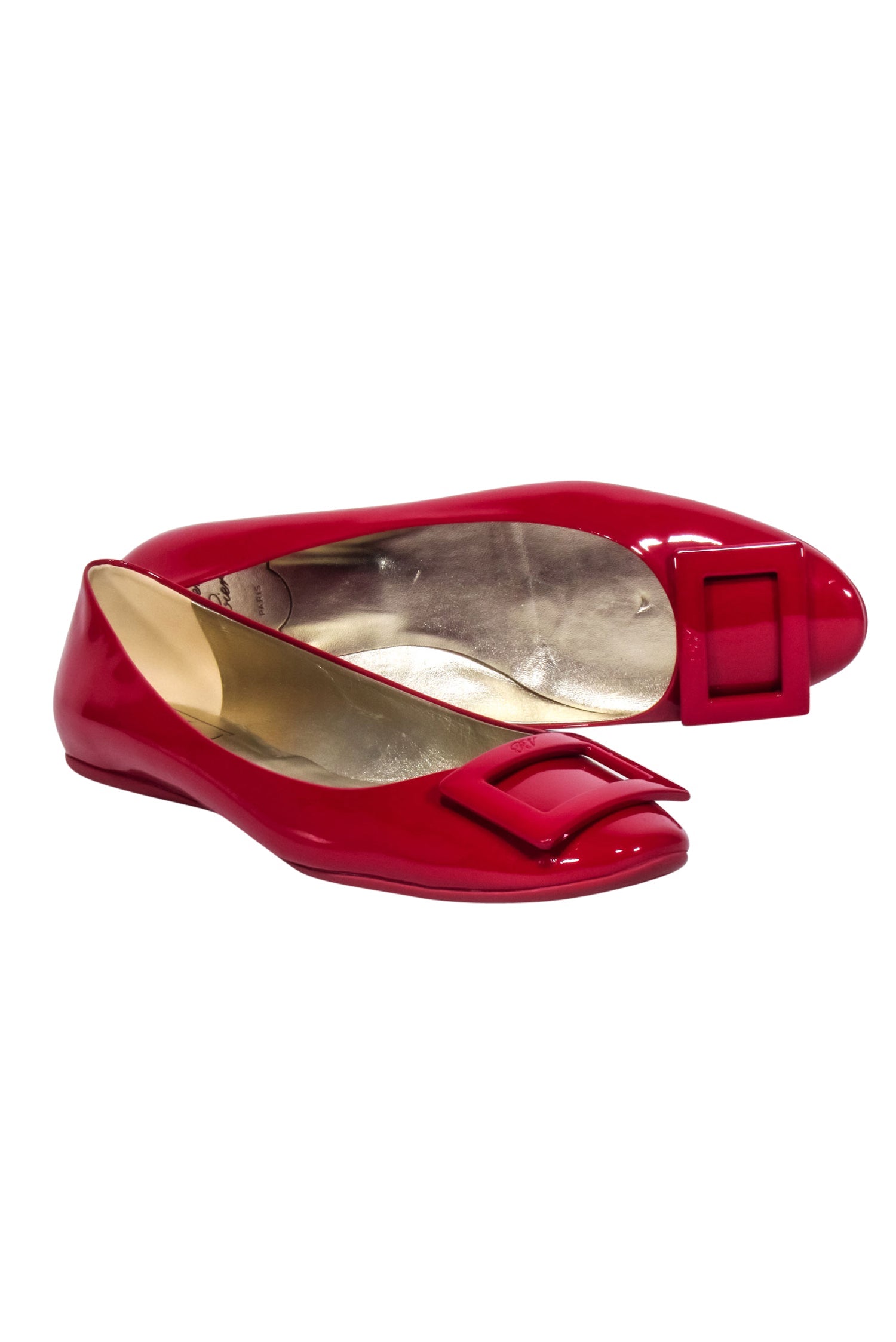 Roger Vivier Red Patent Leather Buckle Ballet Flats - Size 12 - A Fashion Statement!