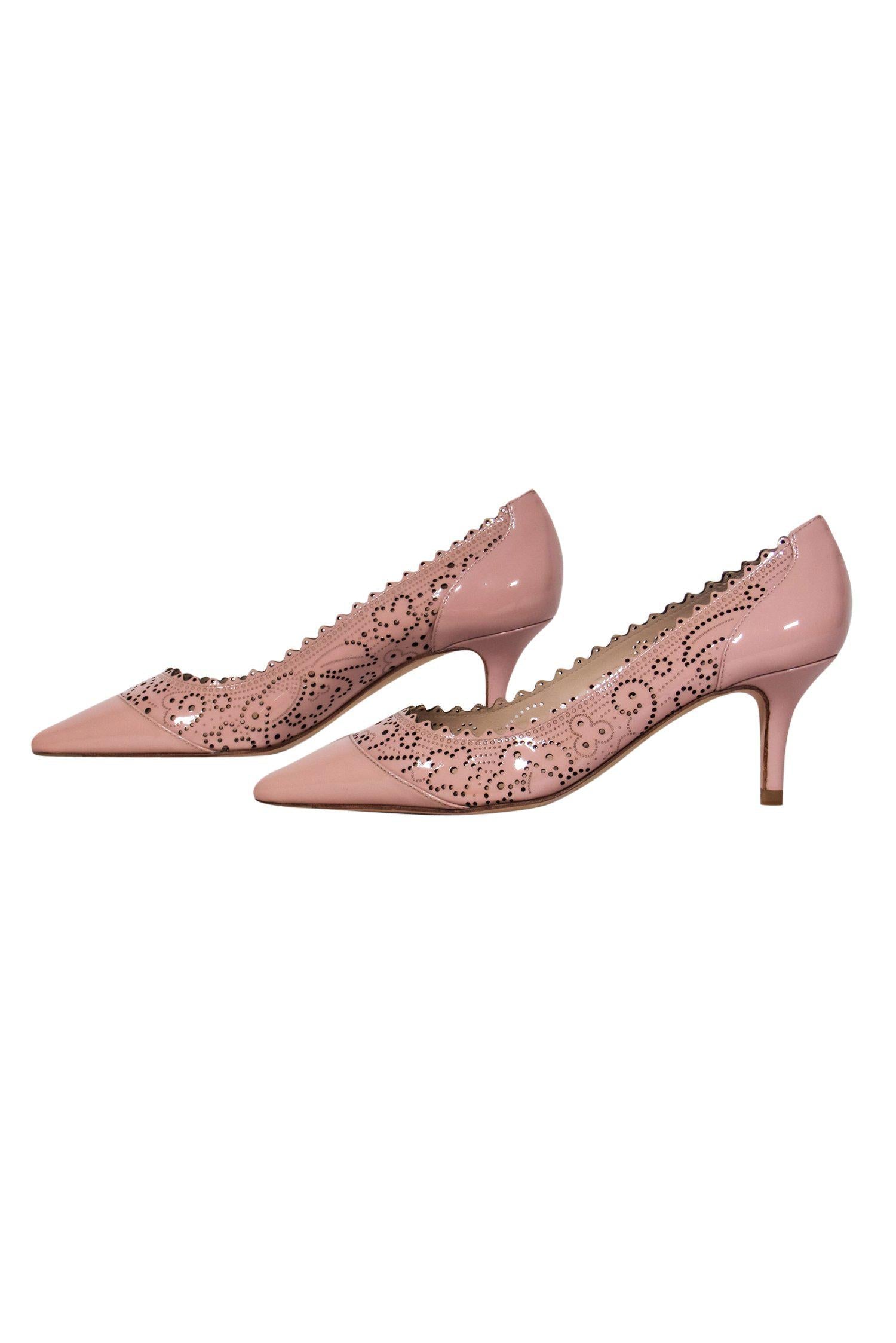 L.K. Bennett Blush Pink Patent Leather Laser-Cut Pointed Toe Pumps - Size 8
