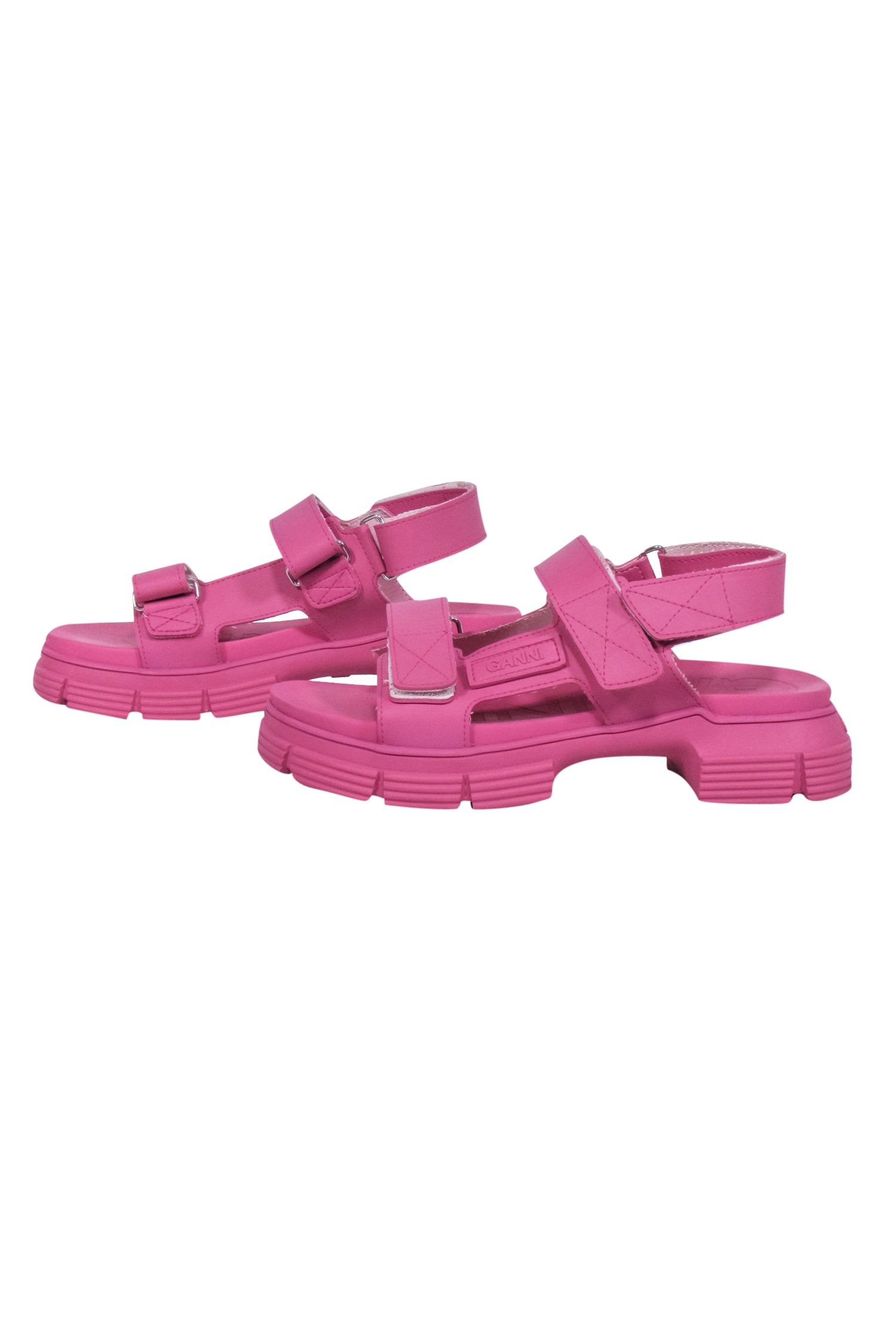 Ganni - Vibrant Pink Chunky Rubber Strappy Sandals - Size 9