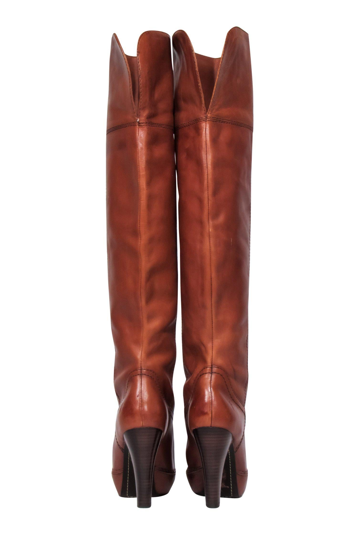 Frye Brown Leather Over-the-Knee Platform Heeled Boots - Size 8.5: A Must-Have for Fall Nights Out