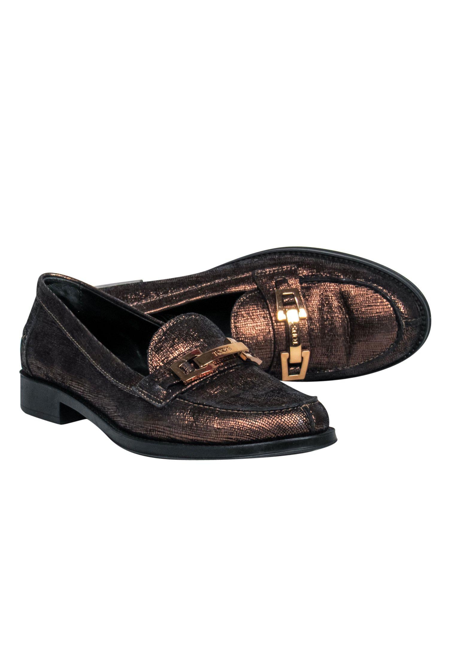 Tod's Bronze Metallic Leather Loafers - Size 6.5: Add Glamour to Your Look!