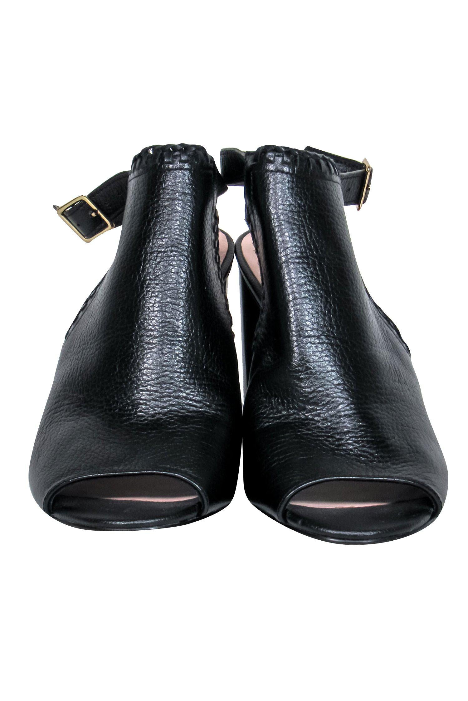 Kate Spade Stylish Black Leather Open Toe Mule Heels - Size 7