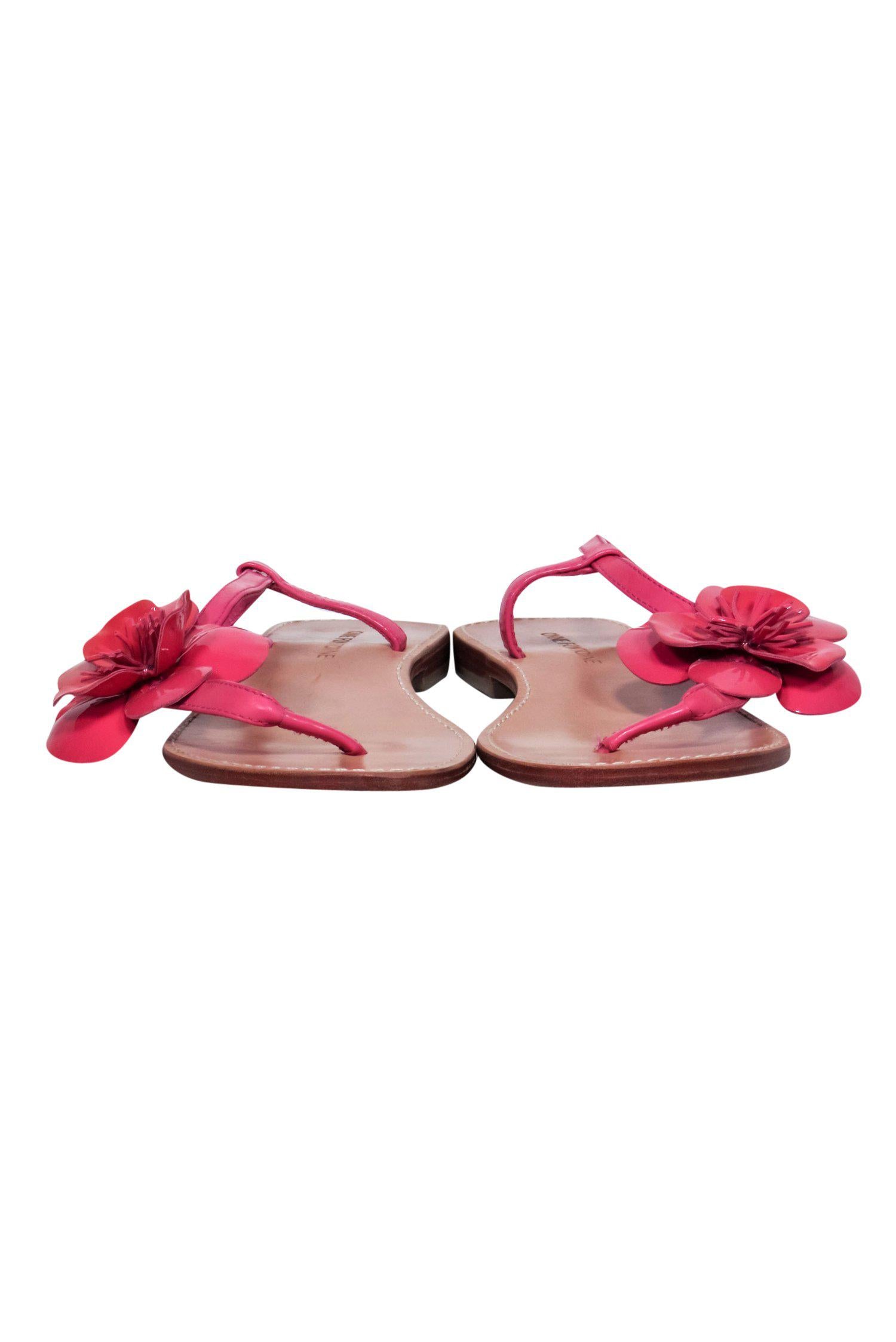 Anne Fontaine Pink Patent Leather Floral Thong Sandals - Size 9