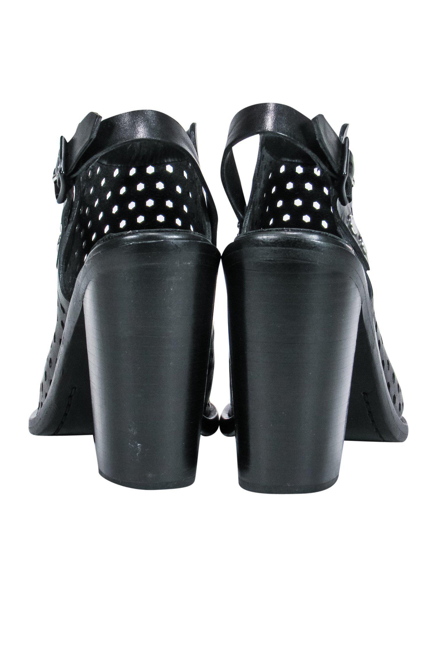 Rag & Bone - Stunning Black Peep Toe Heels with Laser Cut Design, Size 8.5