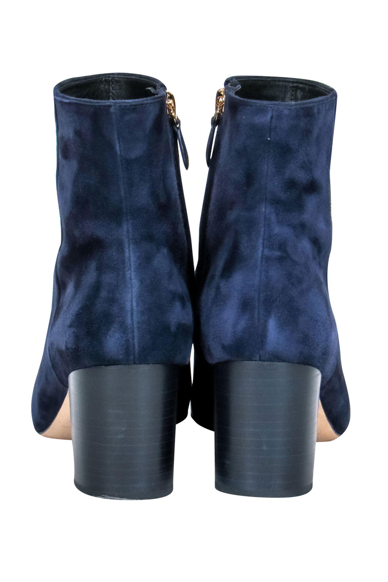 Diane von Furstenberg Navy Suede Block Heel Ankle Booties - Size 9.5: Fall Fashion Must-Haves!