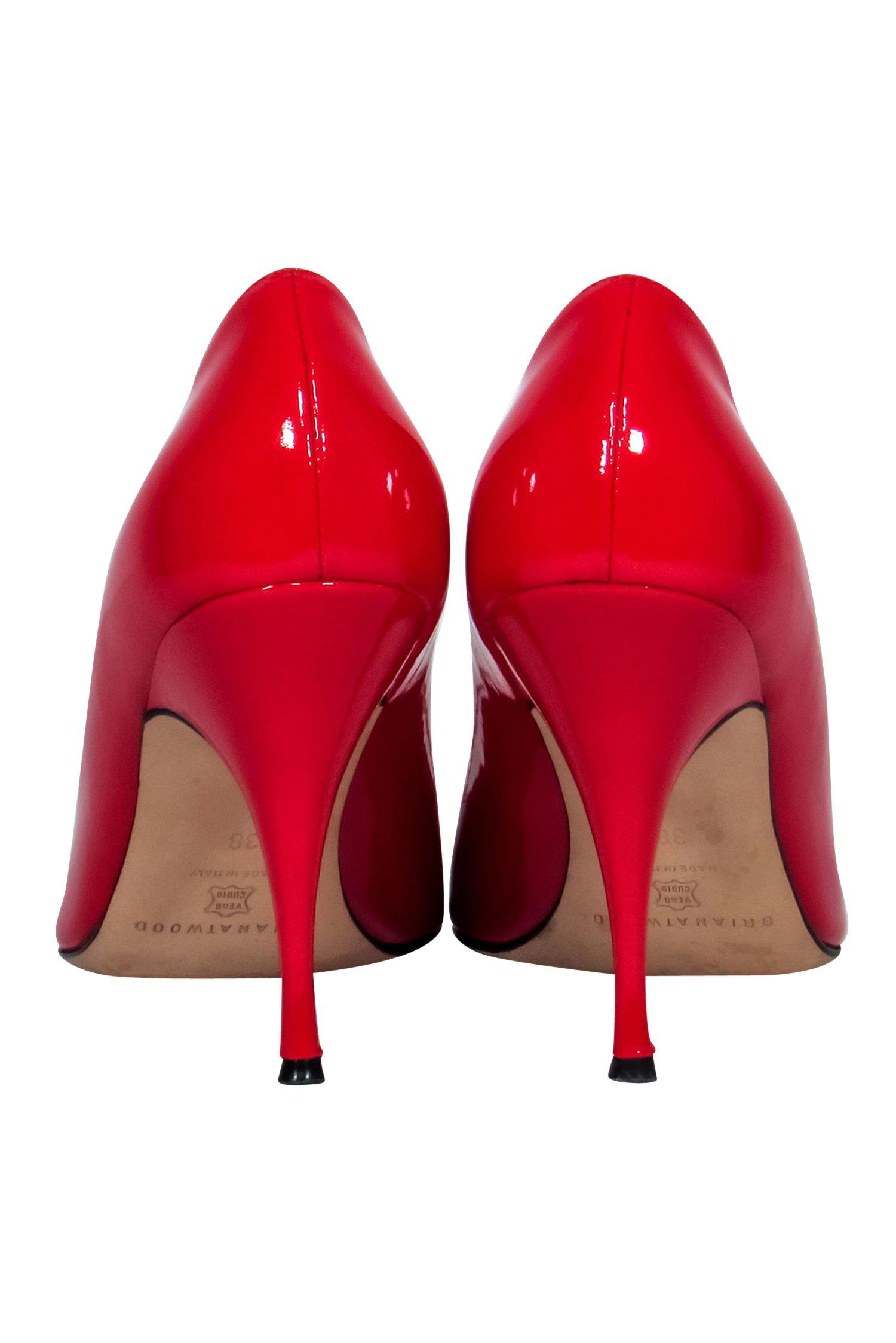 Brian Atwood Red Patent Leather Peep - Toe Pumps: Size 7 Luxury for Your Closet