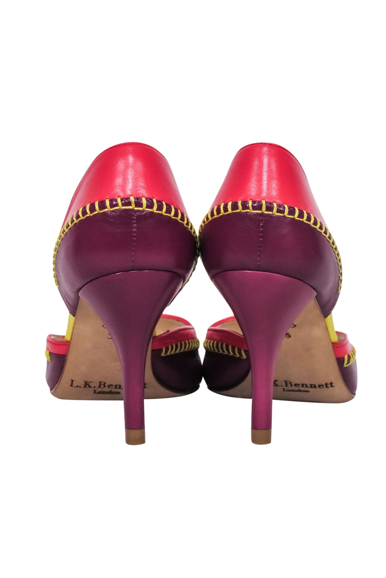 L.K. Bennett - Stunning Purple, Pink & Yellow Peep Toe Pumps with Contrast Stitching, Size 4