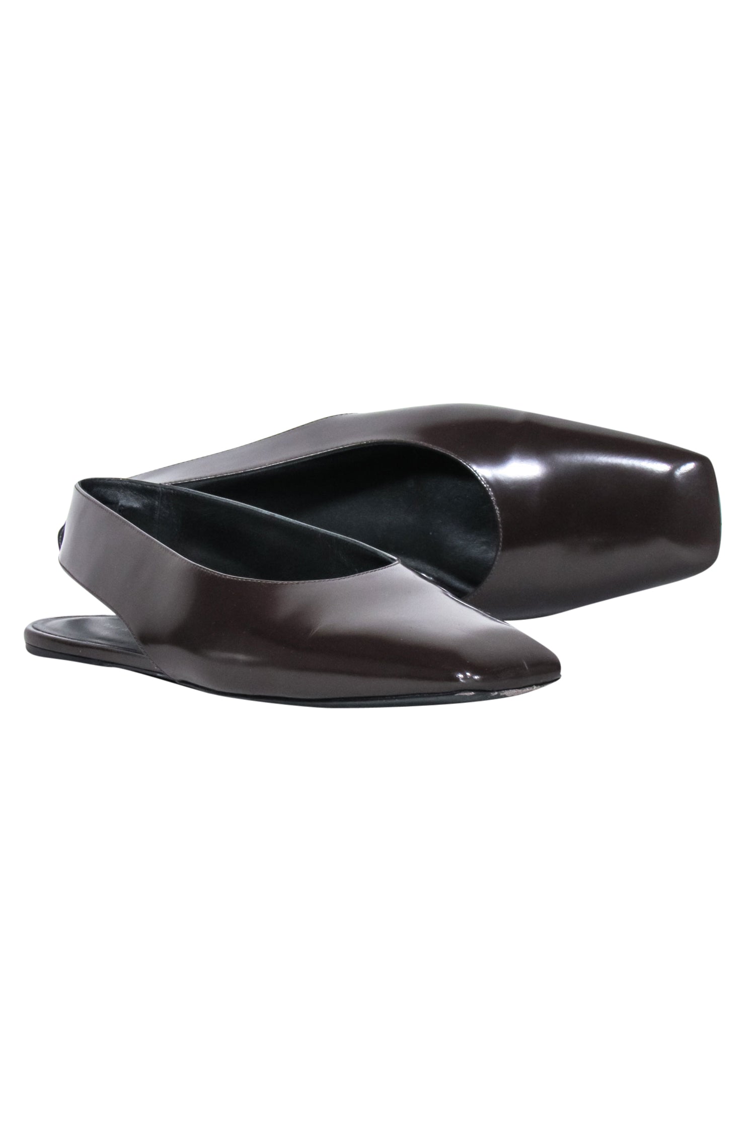 The Row - Stylish Espresso Brown Leather Square Toe Sling Back Flats in Size 9