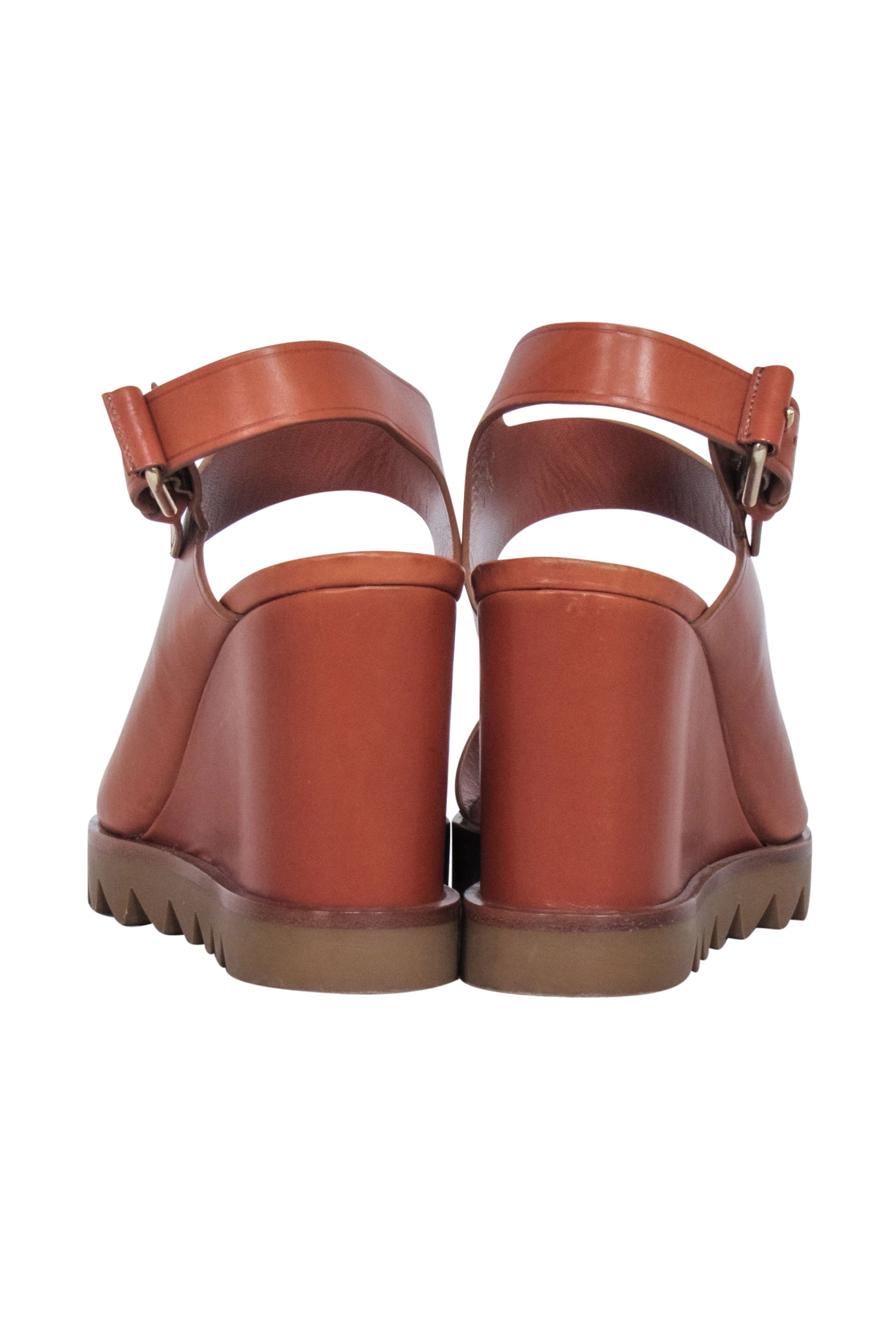 Tamara Mellon's Chic Tan Leather Open-Toe Wedges - Size 7.5