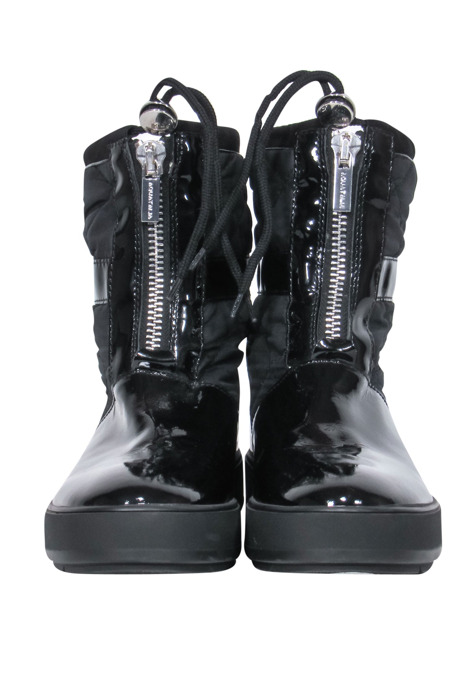 Aquatalia's Stunning Black Patent Leather & Quilted Zippered Snow Boots - Size 7.5