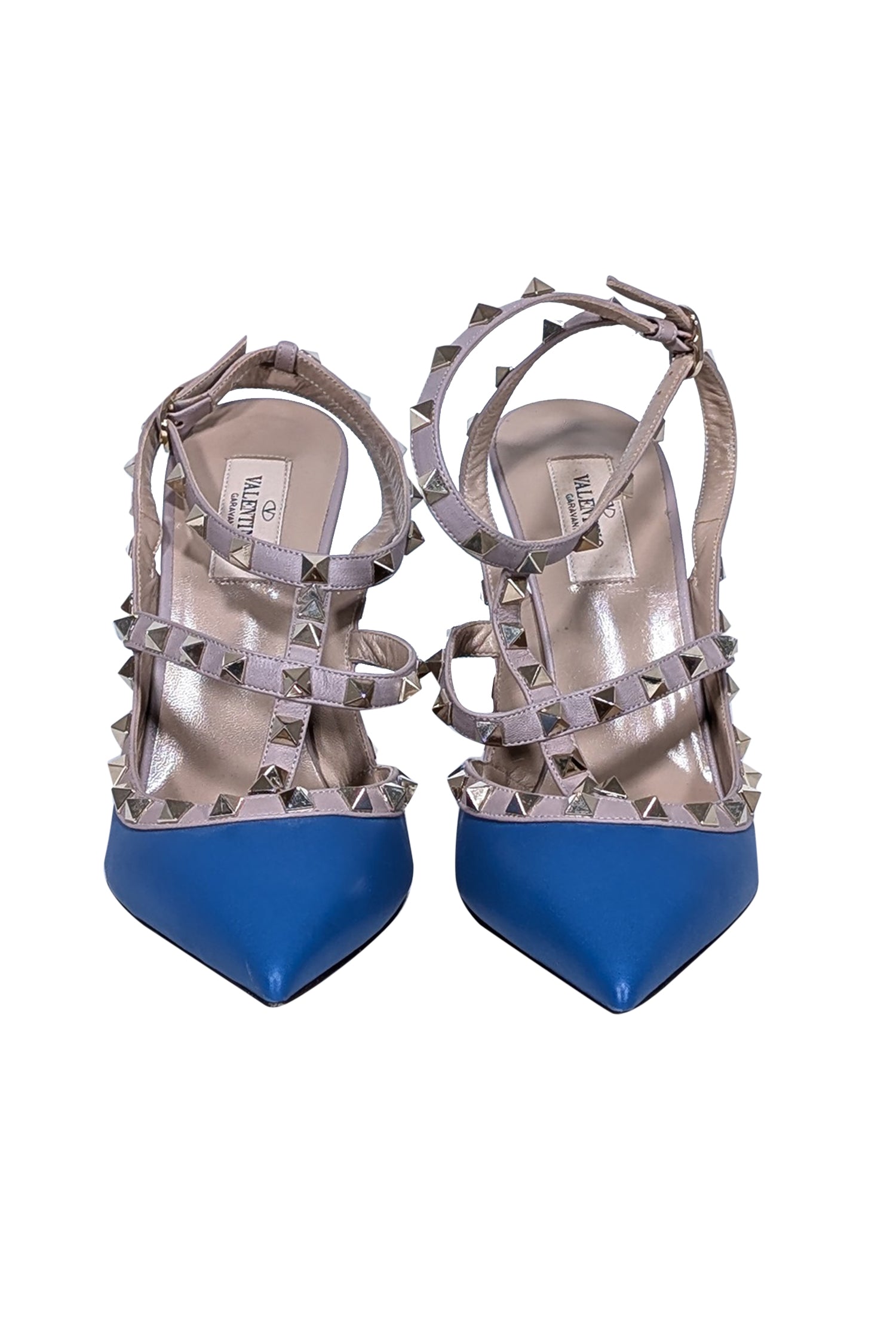 Valentino Blue & Beige Studded Strappy Heels - Size 10.5 - Unleash Your Glam!