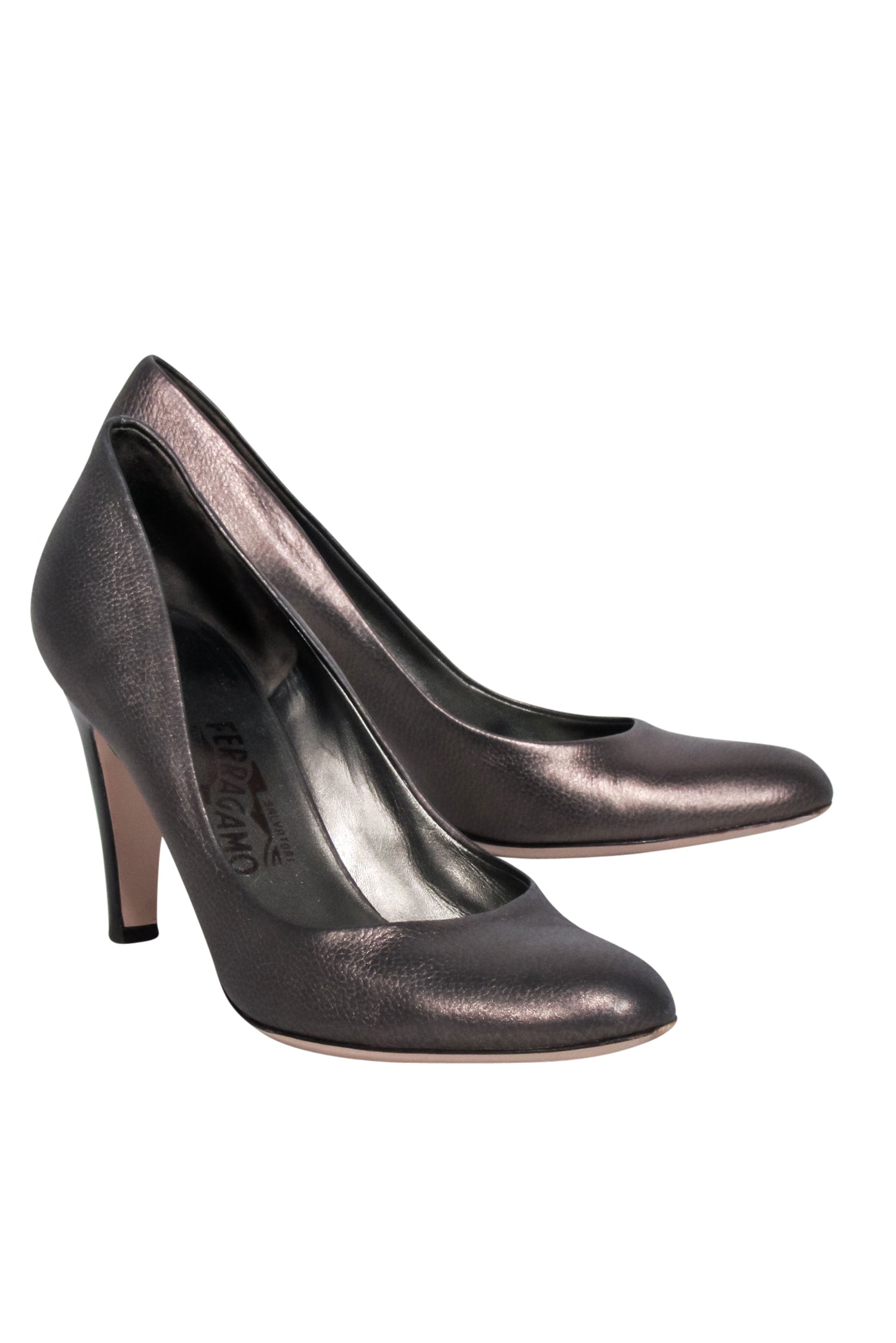 Ferragamo Gunmetal Leather Pumps - Size 9: Edgy Office Chic!