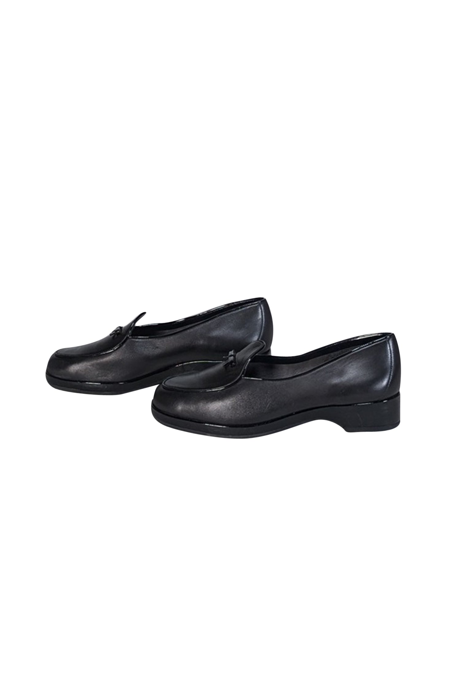 Stuart Weitzman's Chic Black Leather Loafers with Patent Trim and Bow - Size 10