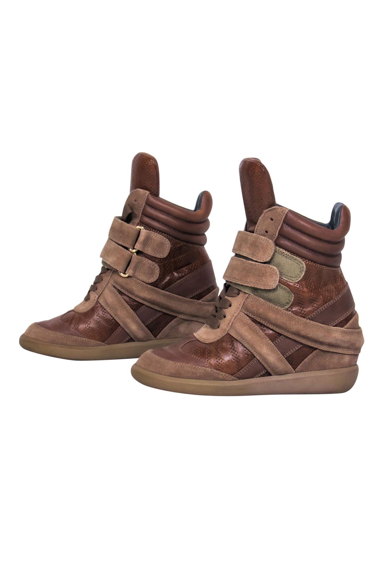 Monika Chiang - Stylish Brown Perforated Leather & Suede High Top Sneakers, Size 6