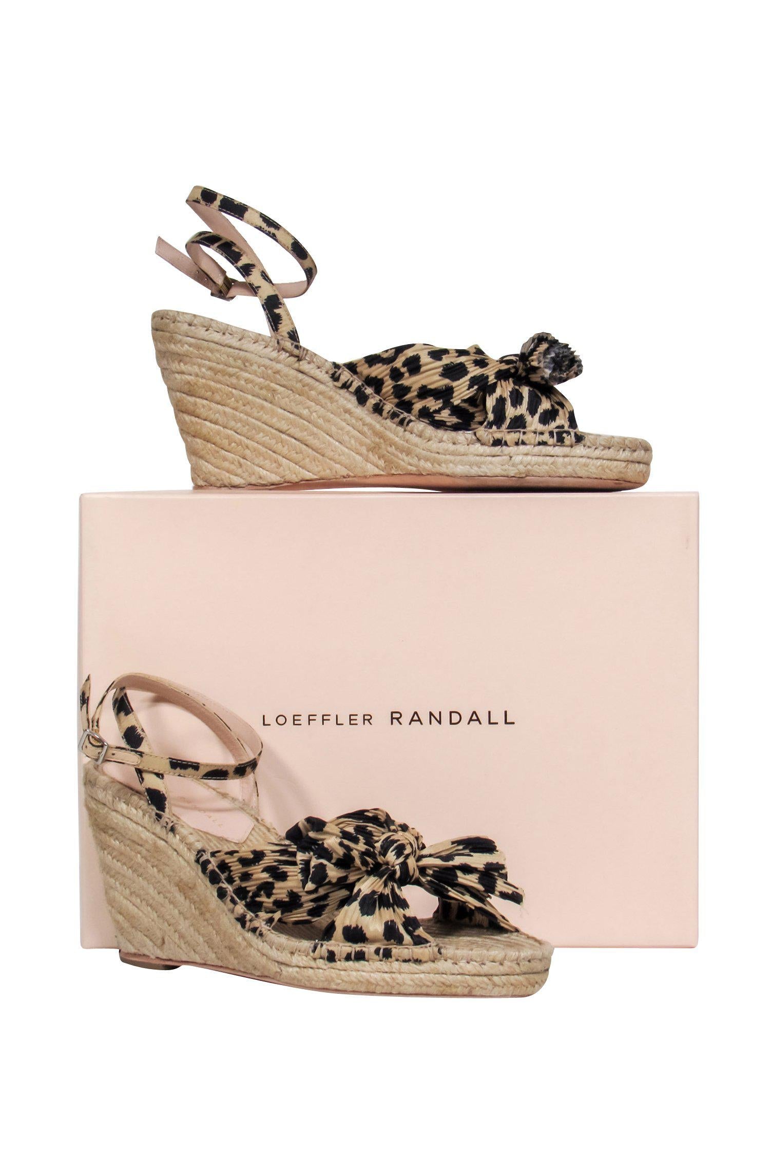 Loeffler Randall - Beige Leopard Print 'Charley' Open Toe Wedges with Bow, Size 9.5