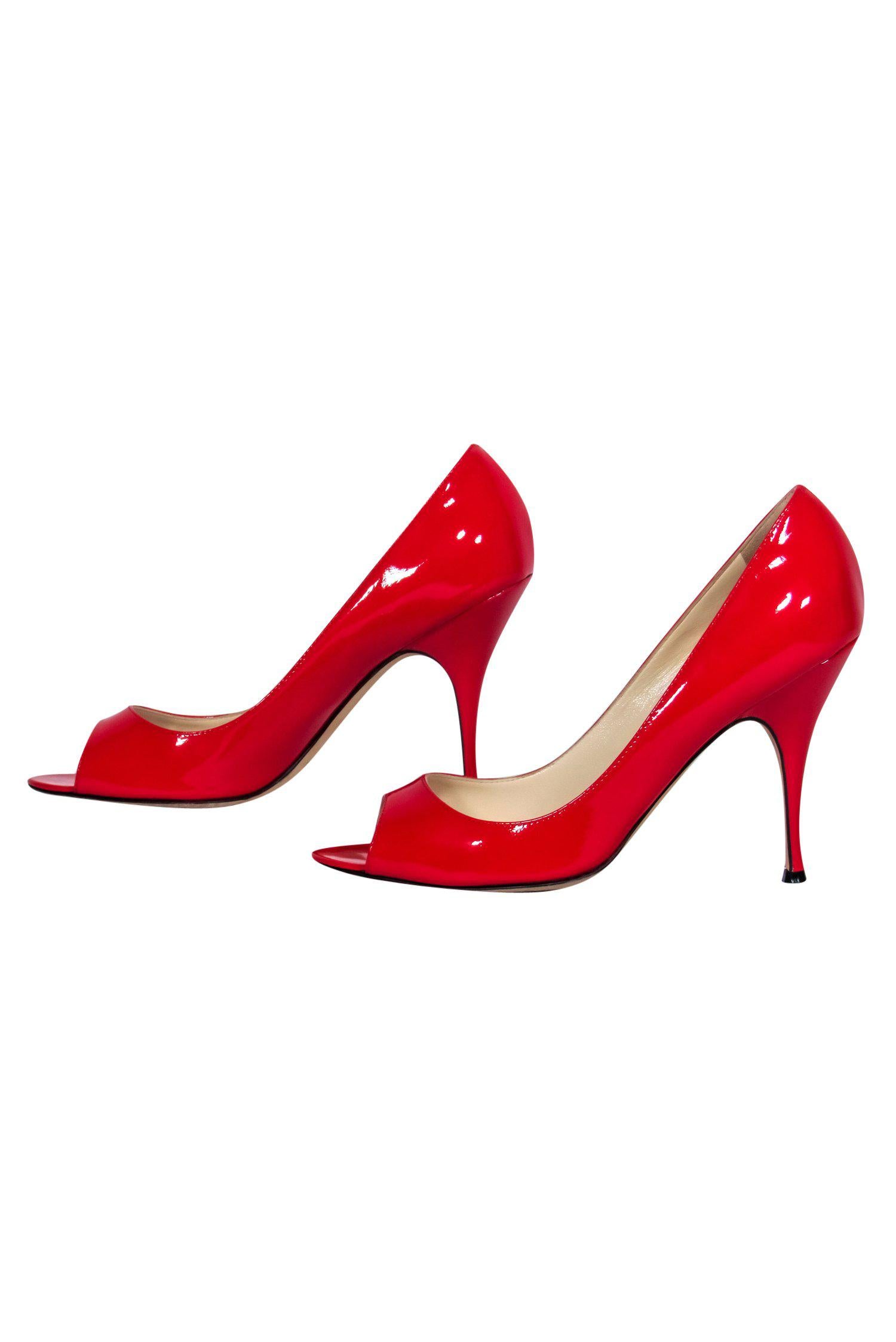 Brian Atwood Red Patent Leather Peep - Toe Pumps: Size 7 Luxury for Your Closet