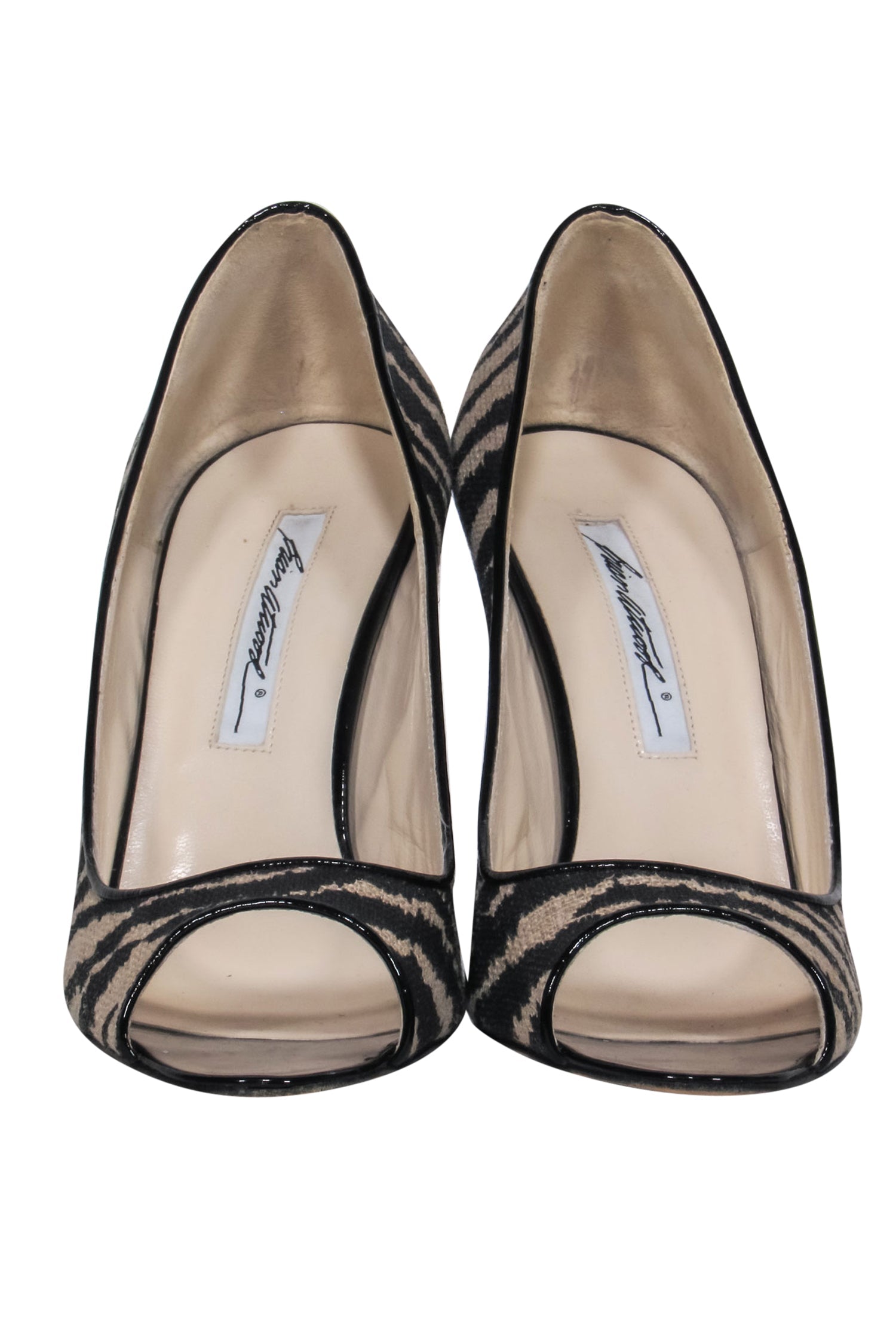 Brian Atwood - Exquisite Tan & Black Woven Zebra Print Peep - Toe Wedges in Size 8
